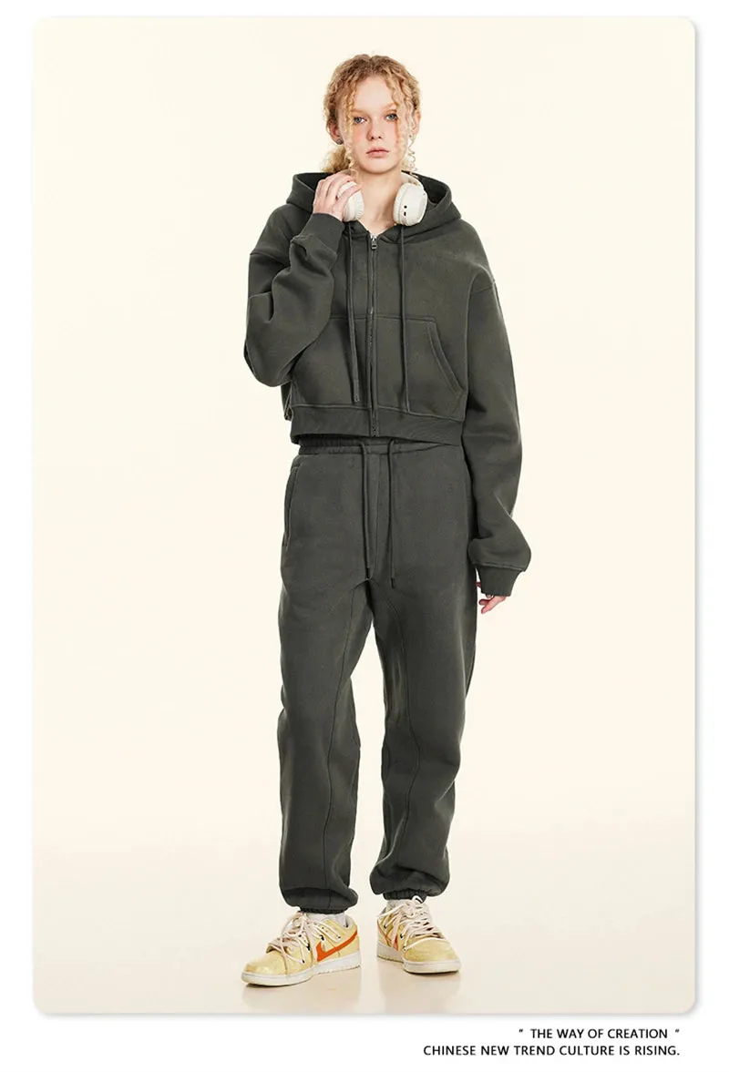 Obsidian Phoenix Luxury Women's 345gsm Fleece Zipper Crop Hoodie - Warm Solid Short Hooded Zip-Up Coat