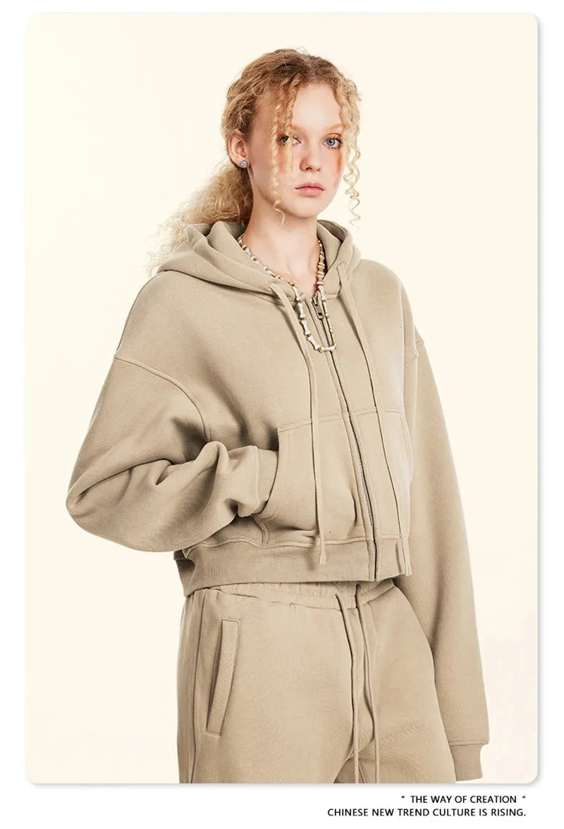 Obsidian Phoenix Luxury Women's 345gsm Fleece Zipper Crop Hoodie - Warm Solid Short Hooded Zip-Up Coat