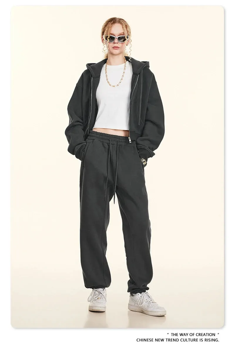 Obsidian Phoenix Luxury Women's 345gsm Fleece Zipper Crop Hoodie - Warm Solid Short Hooded Zip-Up Coat
