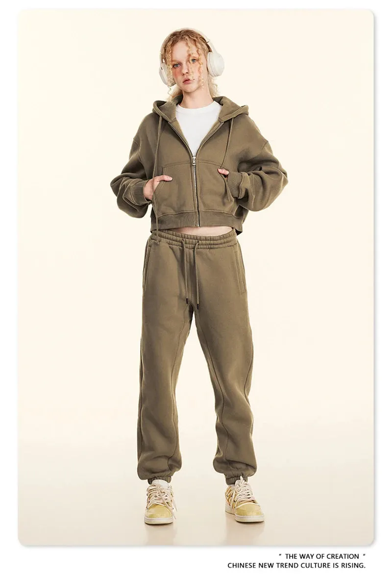 Obsidian Phoenix Luxury Women's 345gsm Fleece Zipper Crop Hoodie - Warm Solid Short Hooded Zip-Up Coat