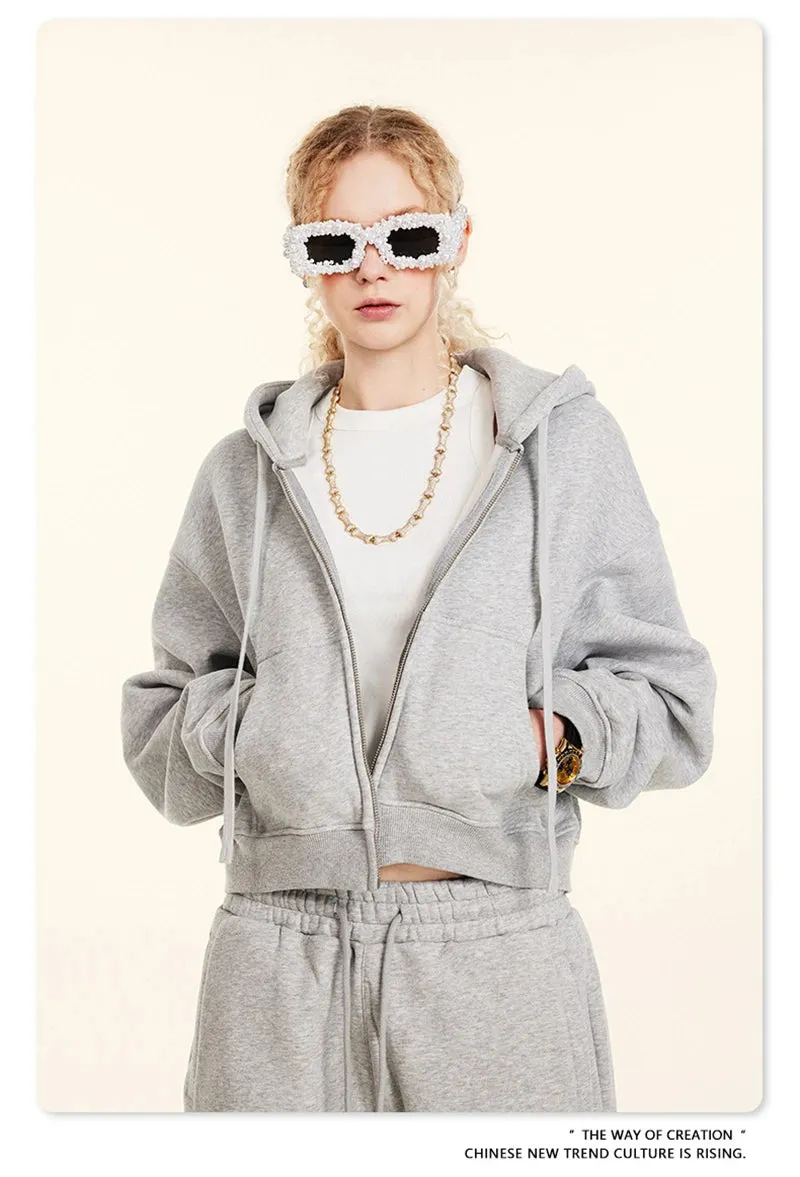 Obsidian Phoenix Luxury Women's 345gsm Fleece Zipper Crop Hoodie - Warm Solid Short Hooded Zip-Up Coat