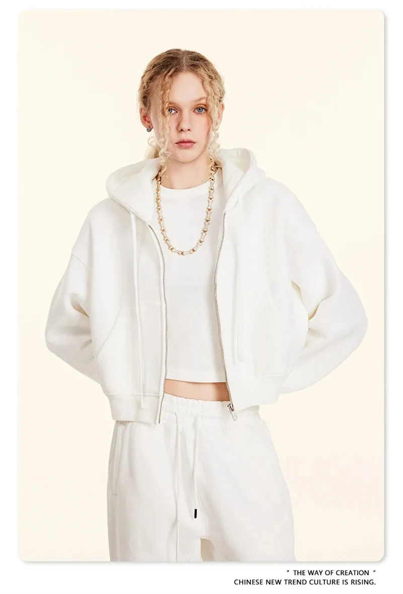 Obsidian Phoenix Luxury Women's 345gsm Fleece Zipper Crop Hoodie - Warm Solid Short Hooded Zip-Up Coat