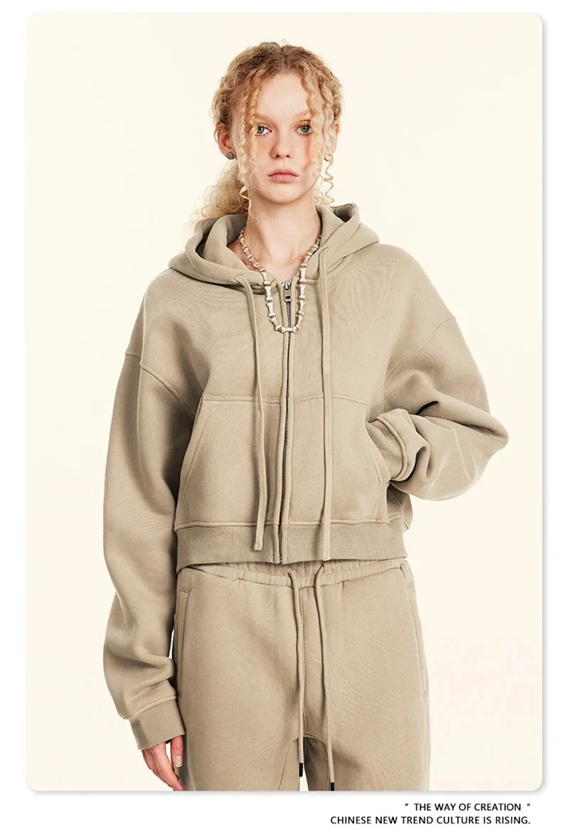 Obsidian Phoenix Luxury Women's 345gsm Fleece Zipper Crop Hoodie - Warm Solid Short Hooded Zip-Up Coat
