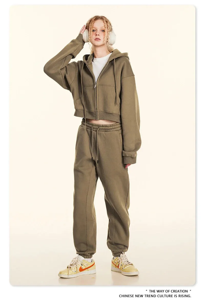Obsidian Phoenix Luxury Women's 345gsm Fleece Zipper Crop Hoodie - Warm Solid Short Hooded Zip-Up Coat