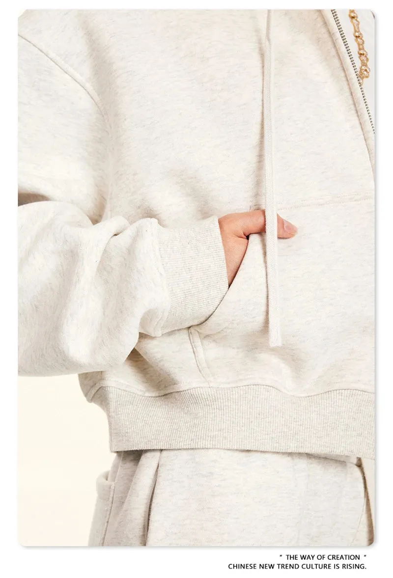 Obsidian Phoenix Luxury Women's 345gsm Fleece Zipper Crop Hoodie - Warm Solid Short Hooded Zip-Up Coat