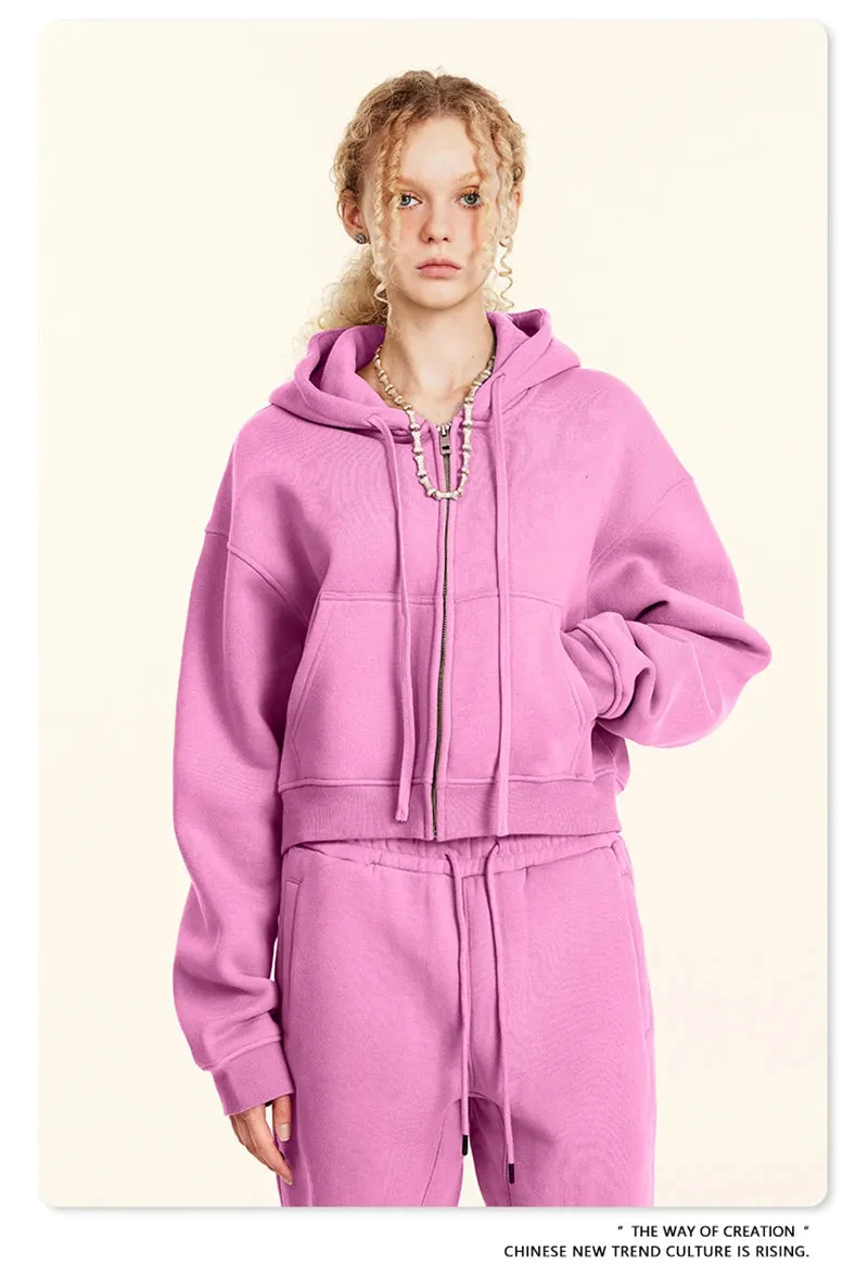 Obsidian Phoenix Luxury Women's 345gsm Fleece Zipper Crop Hoodie - Warm Solid Short Hooded Zip-Up Coat