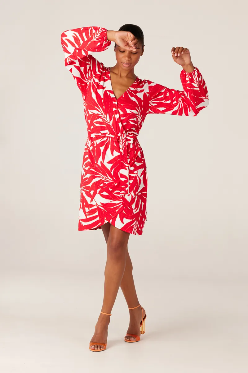 Off White Dress with Red Floral Print