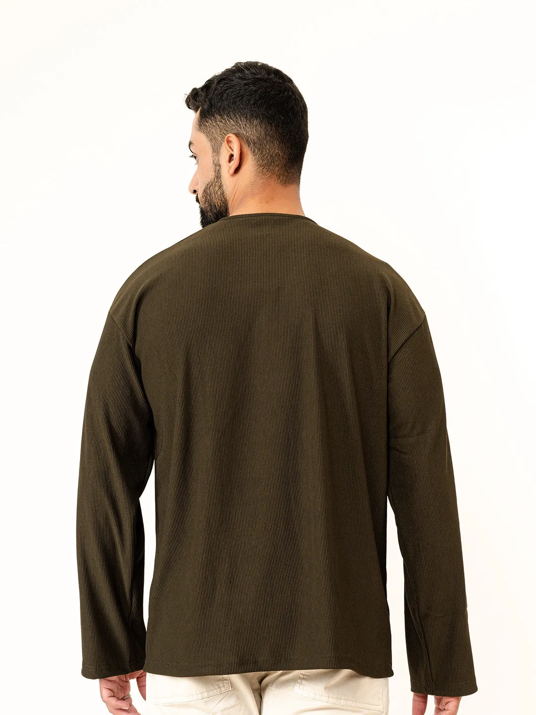 Olive Green Cord Henley T-Shirt