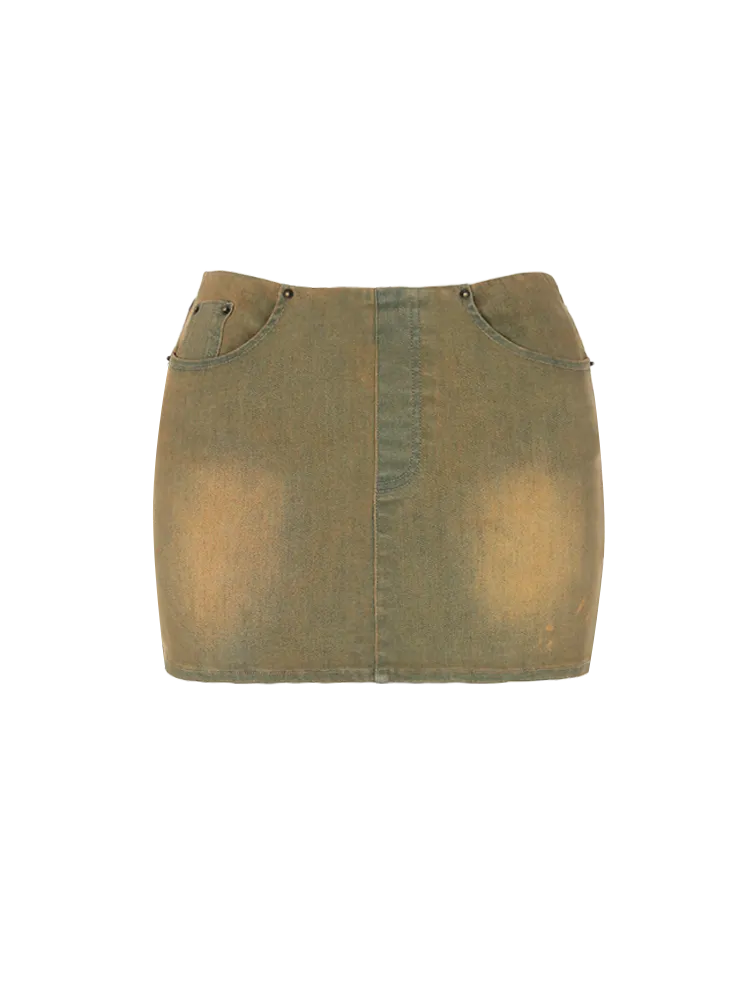 Olive Mini Denim Skirt