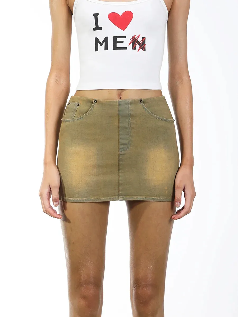 Olive Mini Denim Skirt