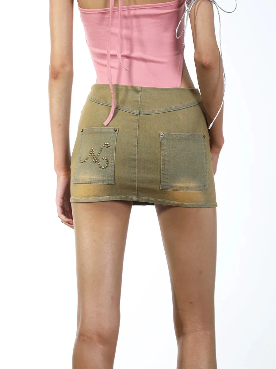 Olive Mini Denim Skirt