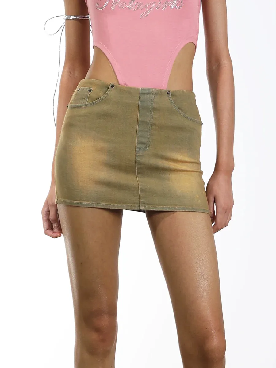 Olive Mini Denim Skirt