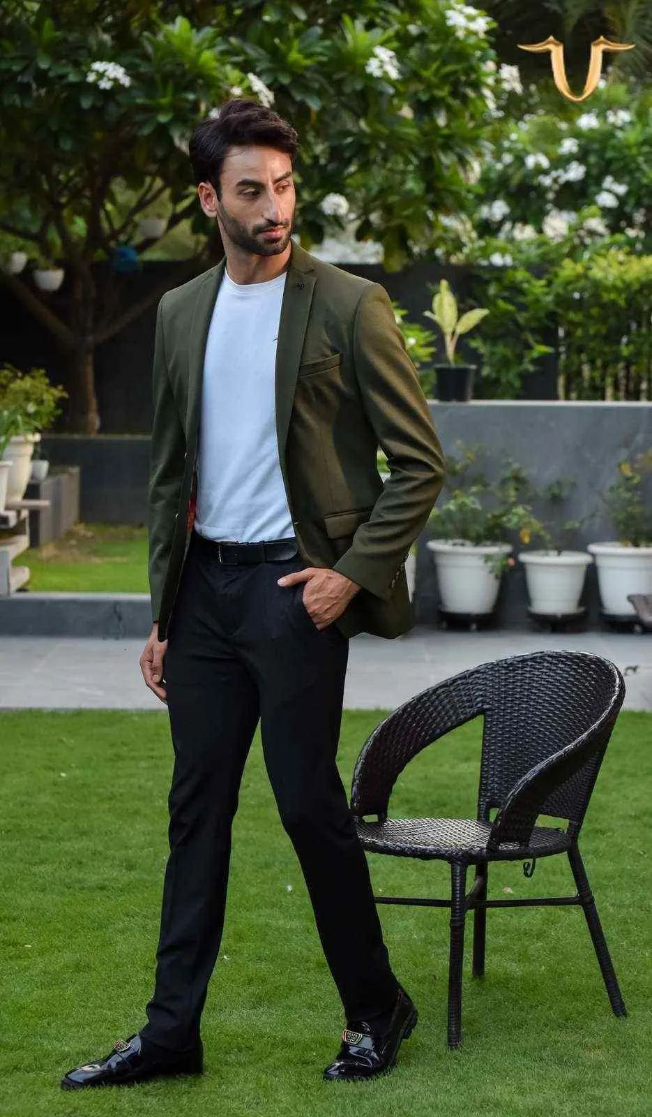 Olive Stretch Knitted Blazer