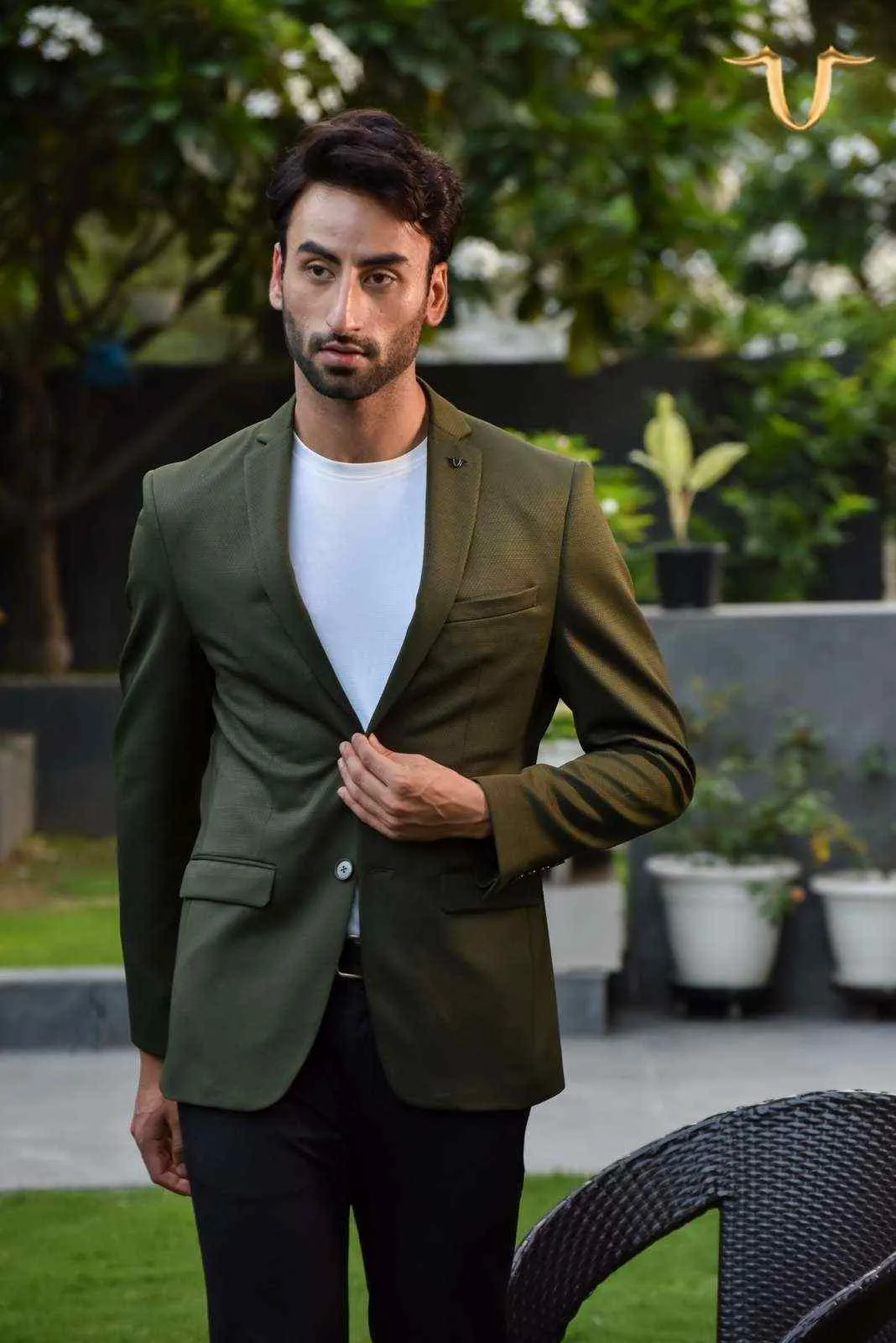 Olive Stretch Knitted Blazer