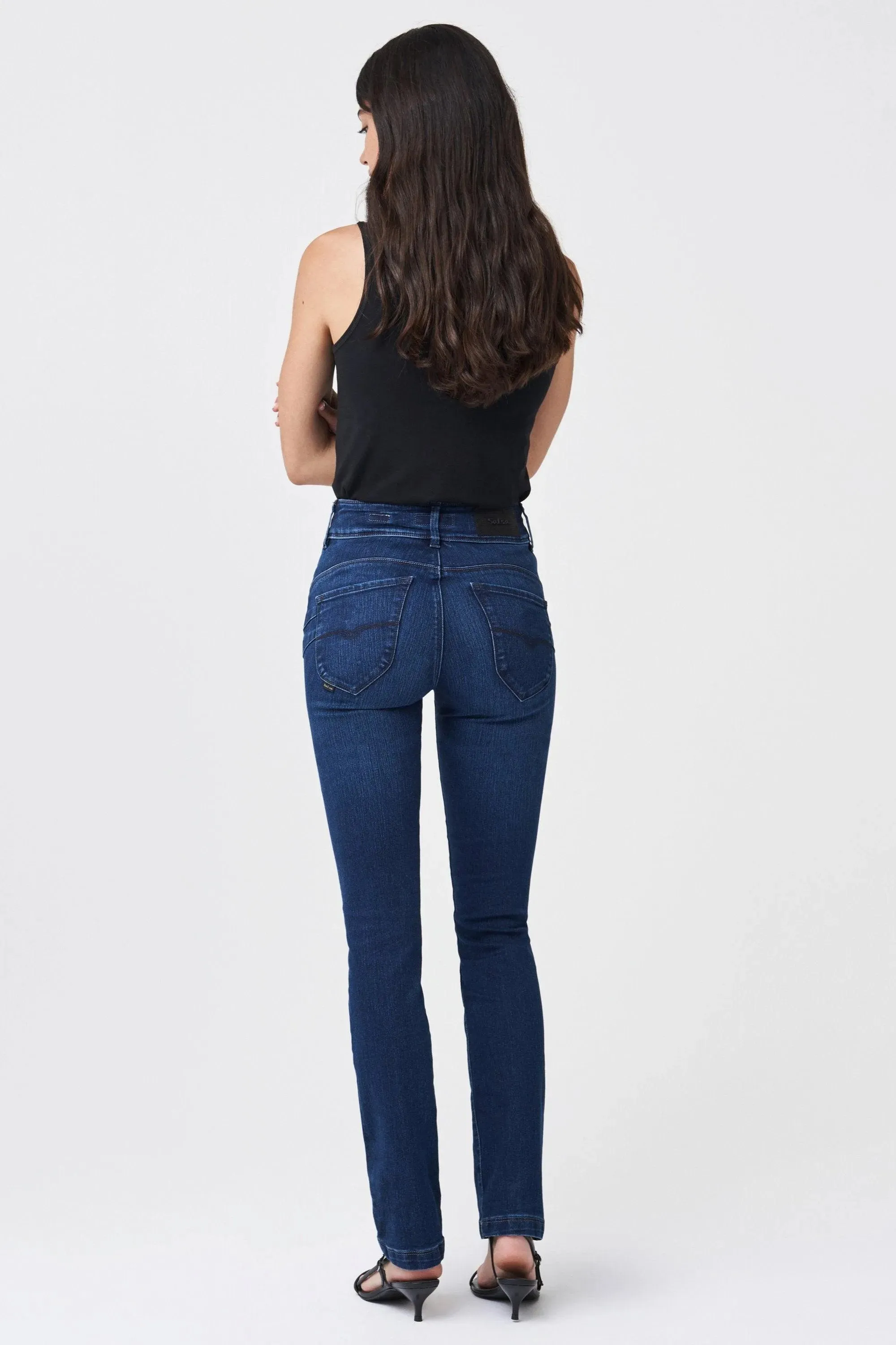 Pantalones vaqueros Push In Secret con detalles en napa