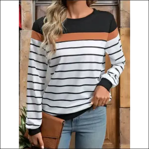 Perfee Striped Round Neck Long Sleeve Sweatshirt