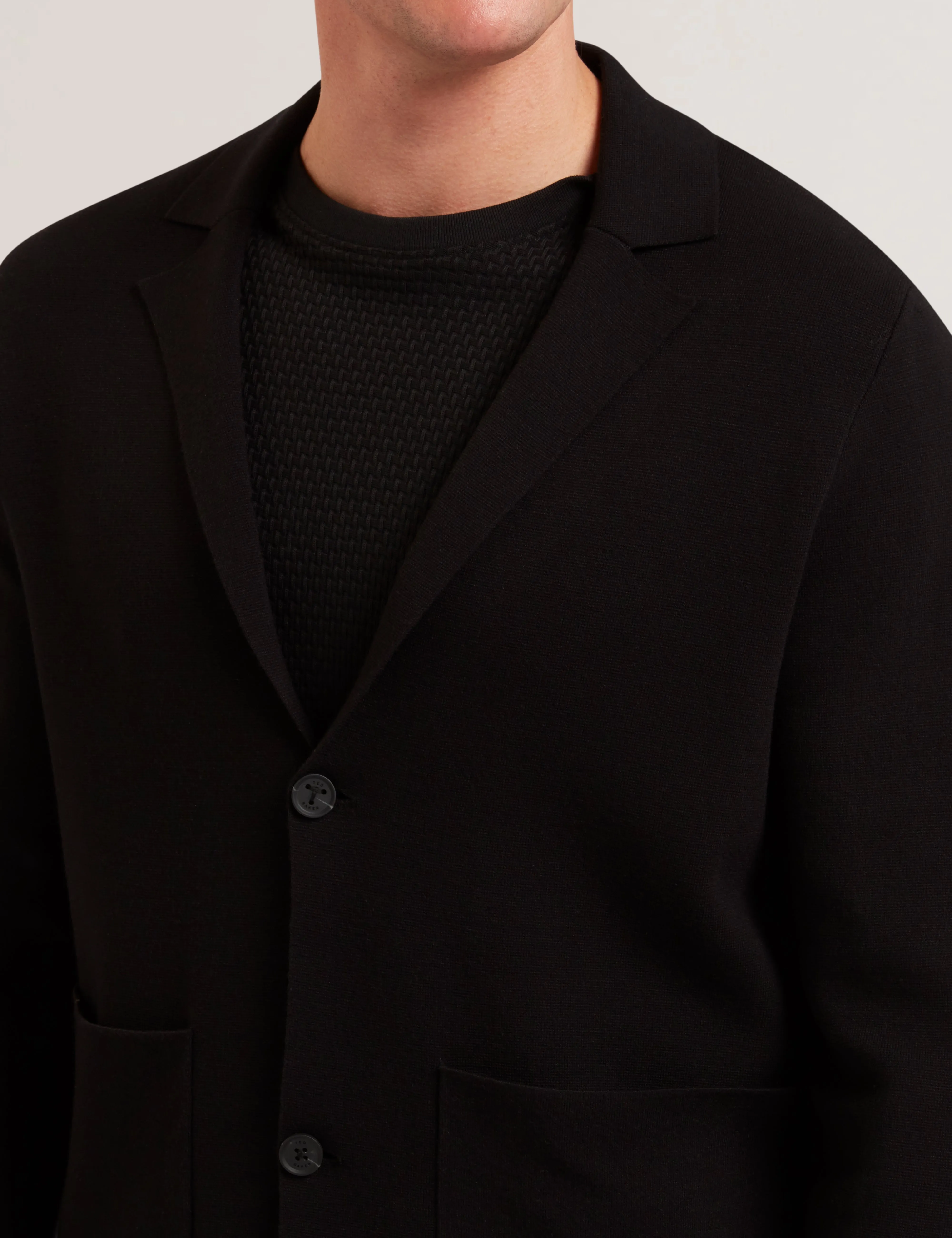 Petres Long Sleeve Single Breasted Knitted Blazer Black