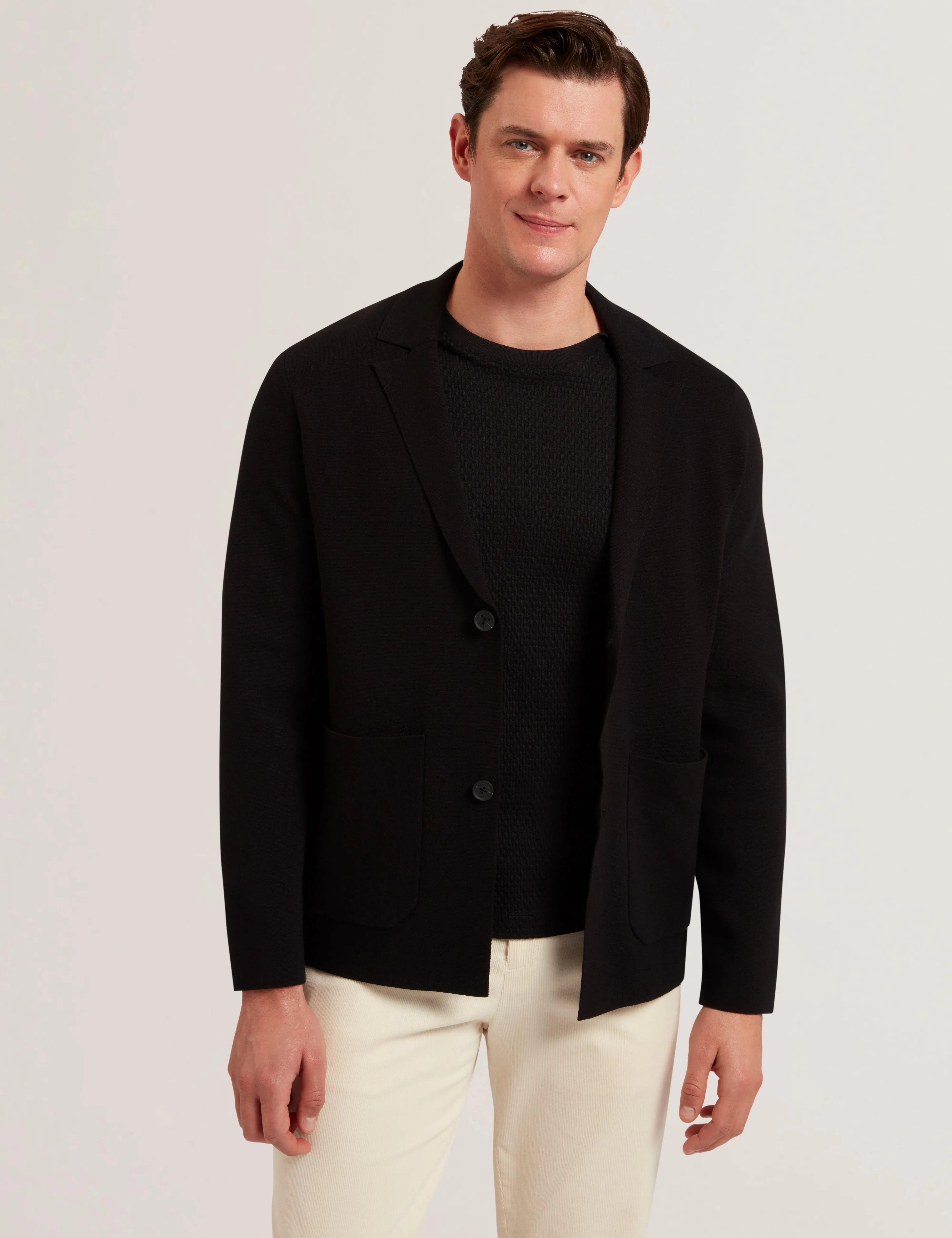 Petres Long Sleeve Single Breasted Knitted Blazer Black