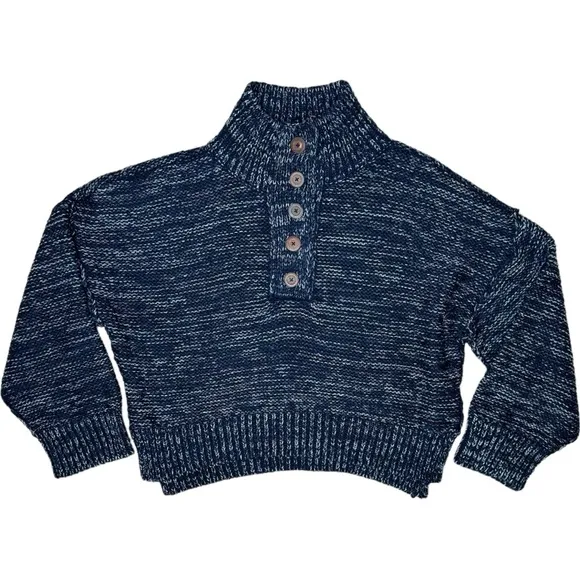 Pilcro Anthropologie Mega Henley Sweater 3X Chunky Knit Boxy Blue