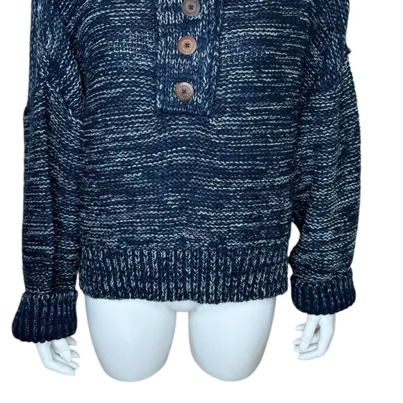 Pilcro Anthropologie Mega Henley Sweater 3X Chunky Knit Boxy Blue