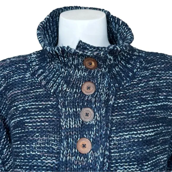 Pilcro Anthropologie Mega Henley Sweater 3X Chunky Knit Boxy Blue