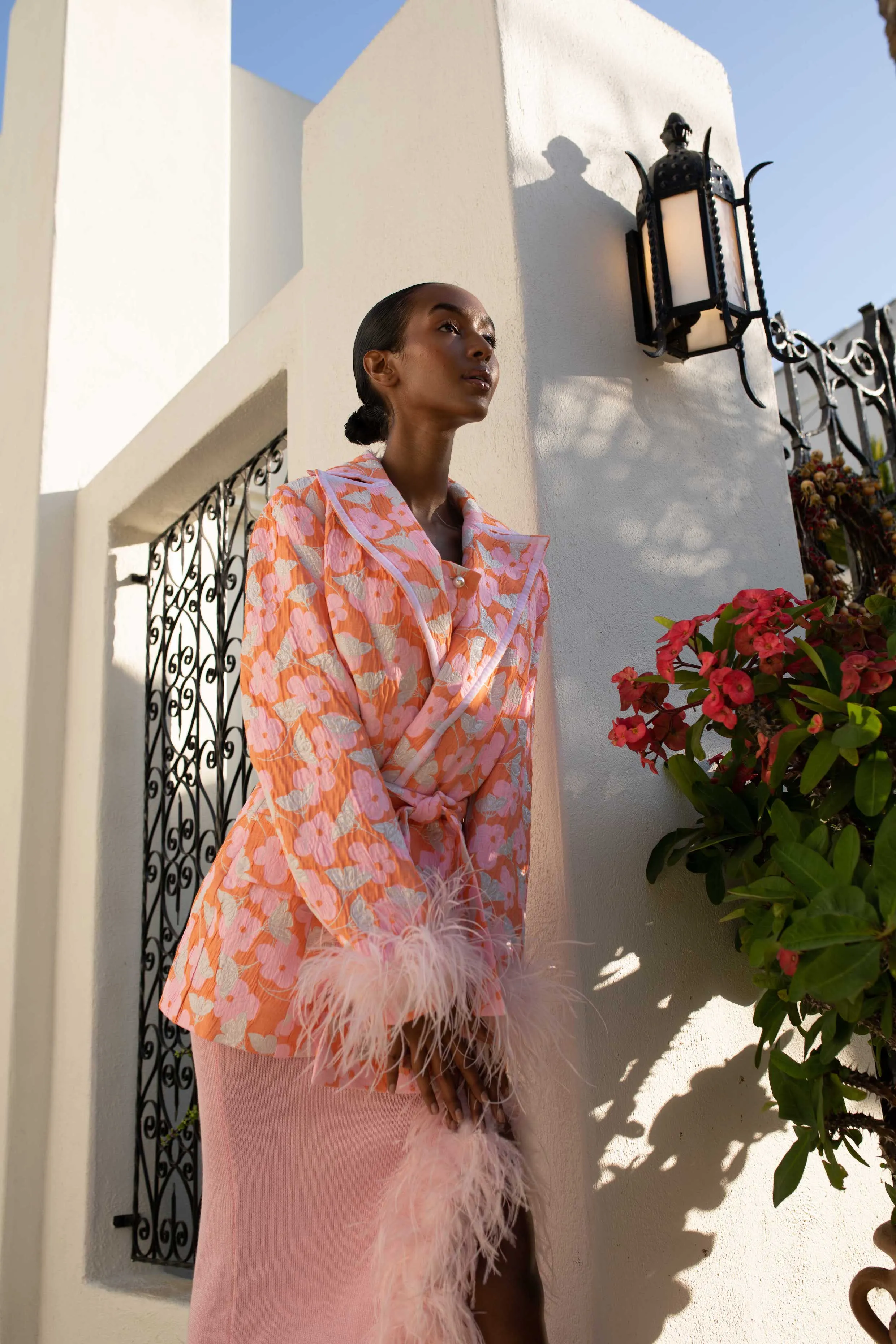 Pink Jacqueline Jacket  №21 With Detachable  Feather Cuffs