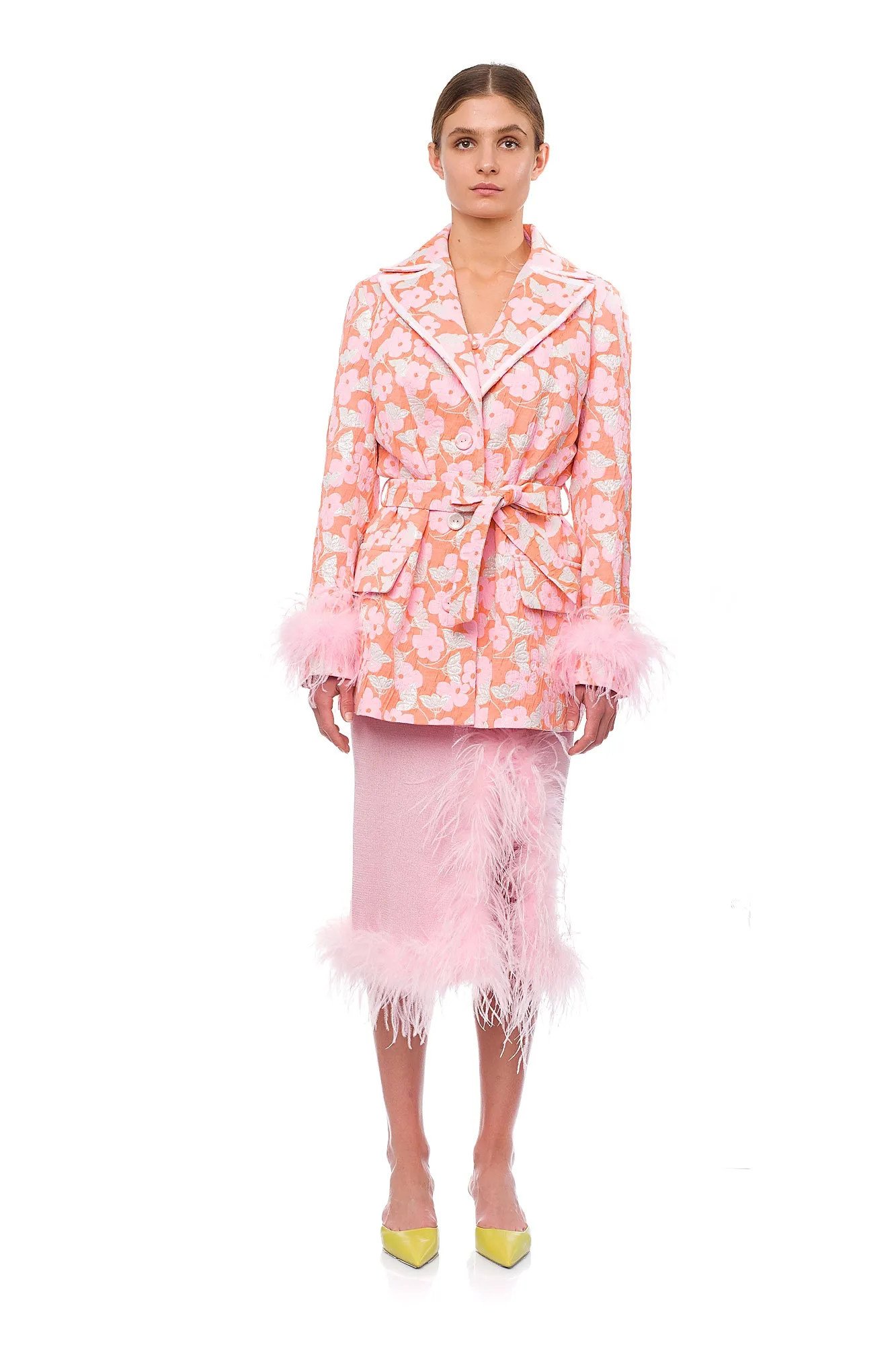 Pink Jacqueline Jacket  №21 With Detachable  Feather Cuffs