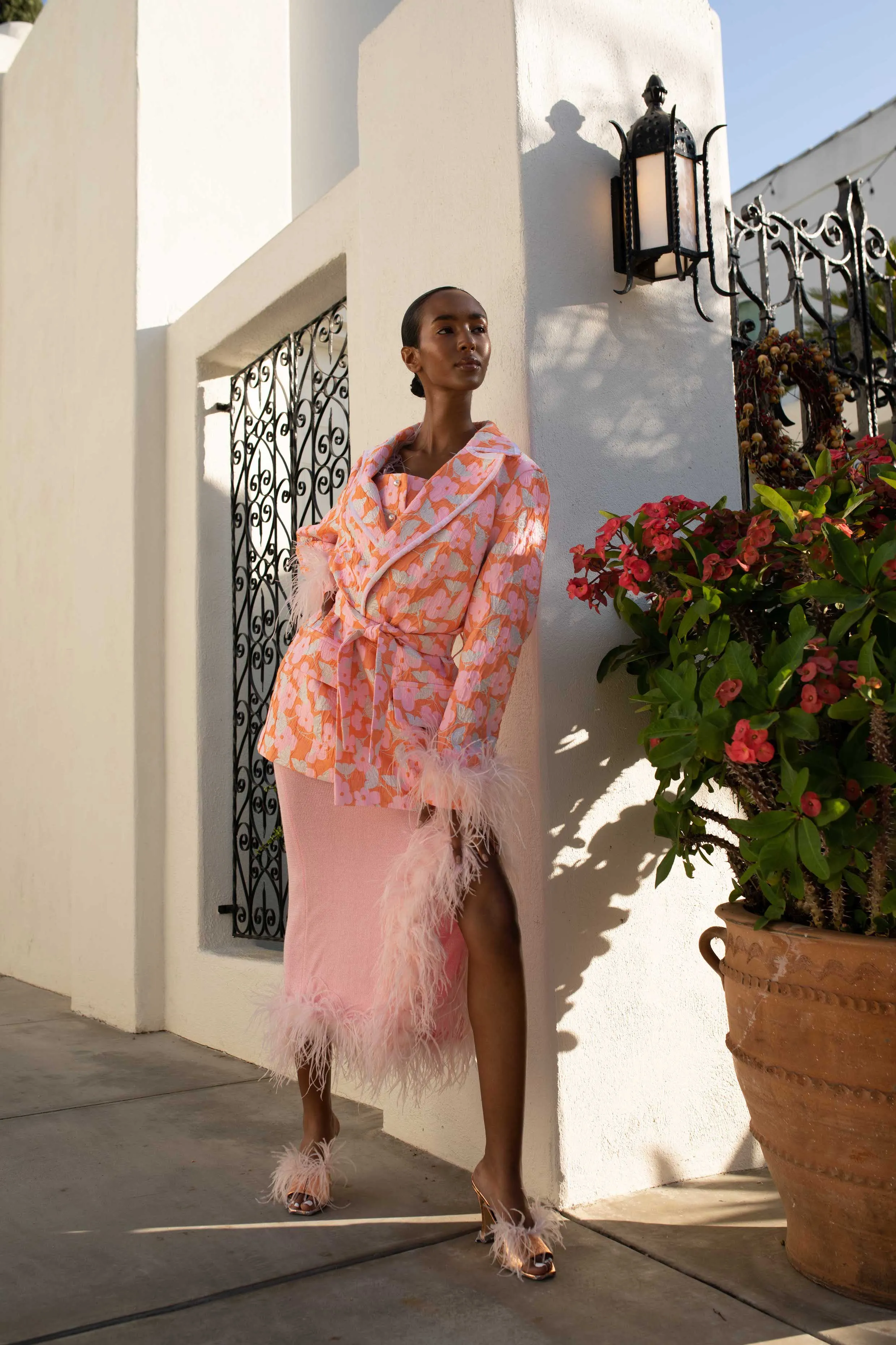 Pink Jacqueline Jacket  №21 With Detachable  Feather Cuffs