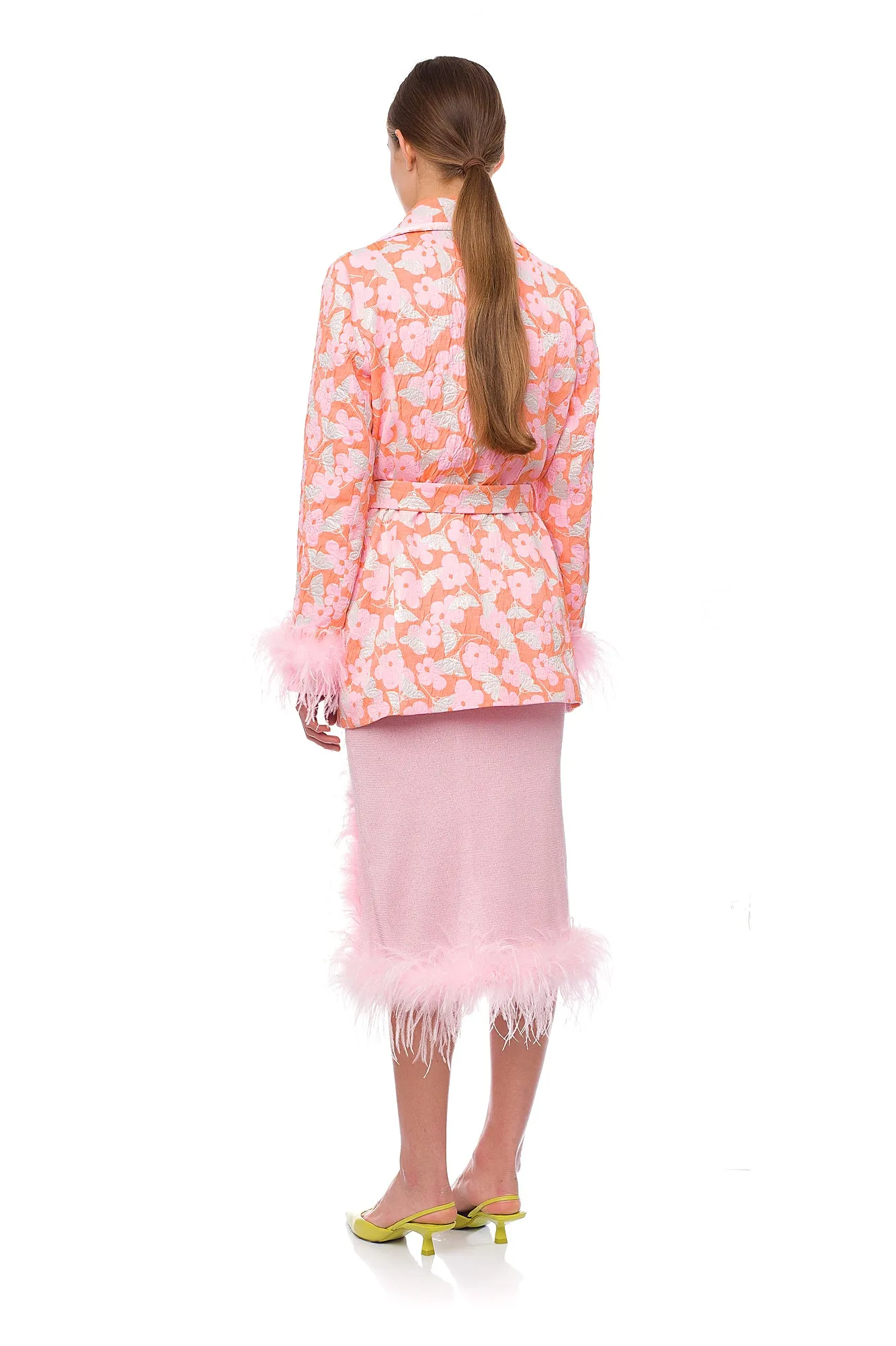 Pink Jacqueline Jacket  №21 With Detachable  Feather Cuffs