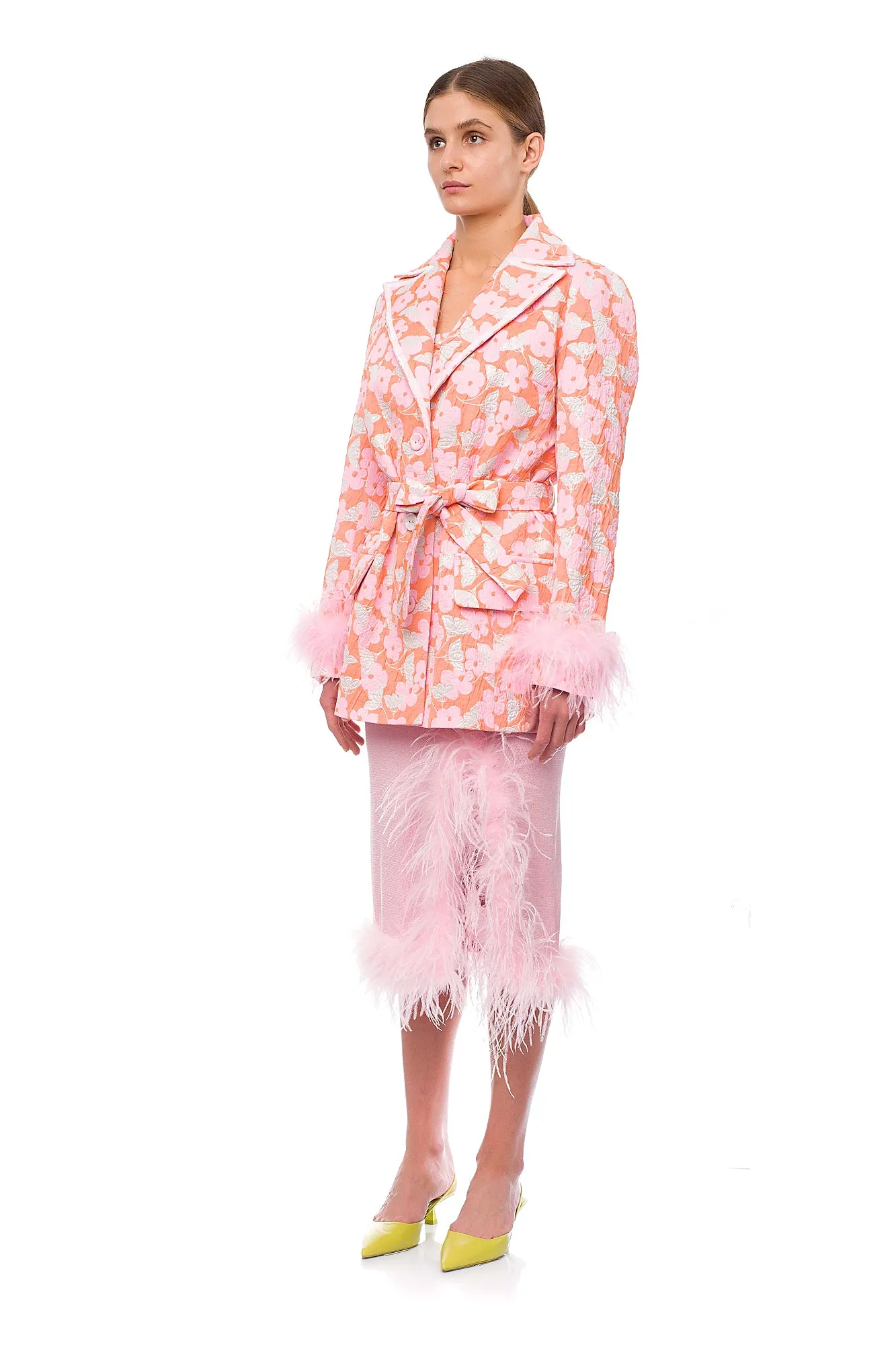Pink Jacqueline Jacket  №21 With Detachable  Feather Cuffs