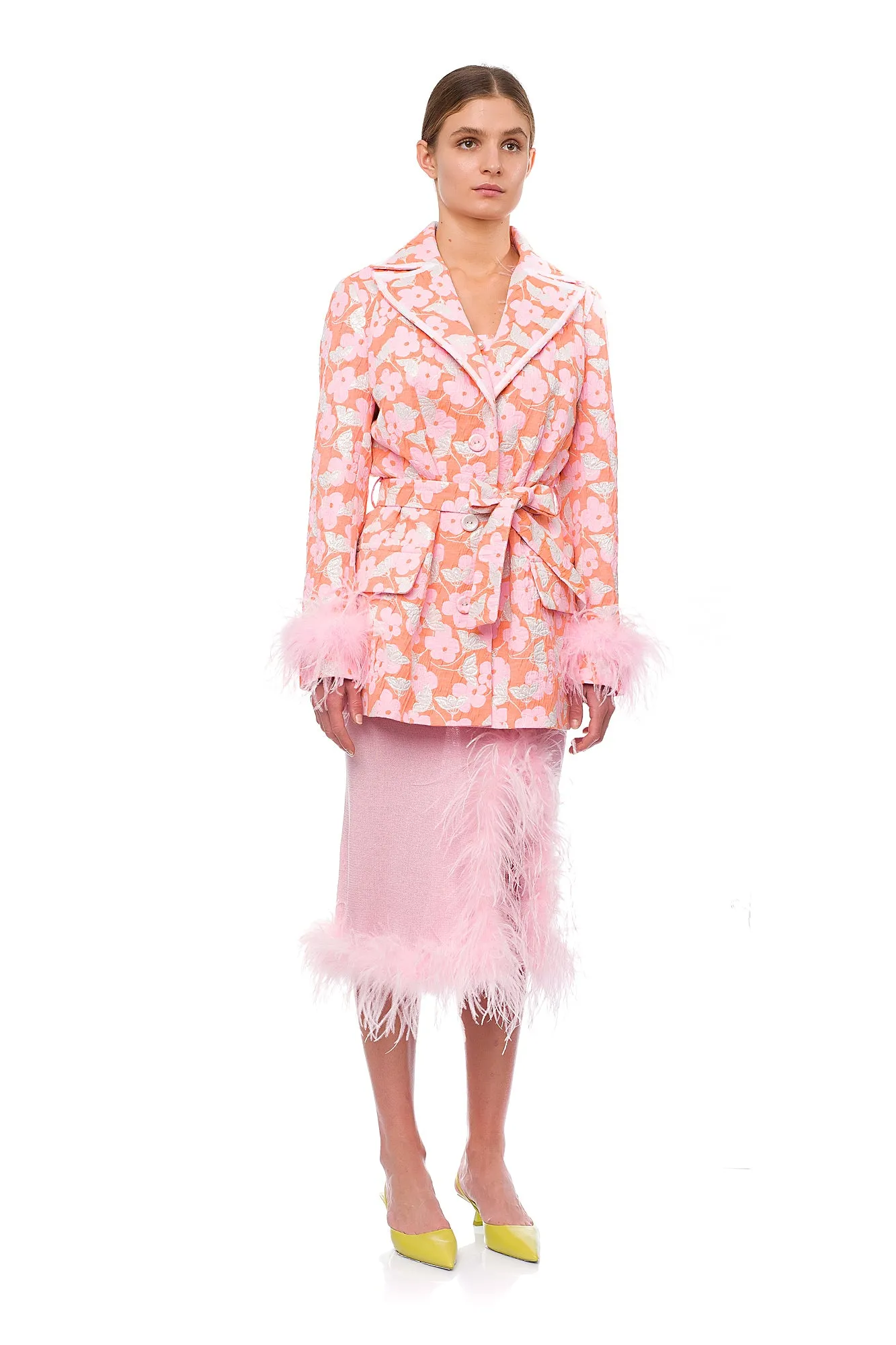 Pink Jacqueline Jacket  №21 With Detachable  Feather Cuffs