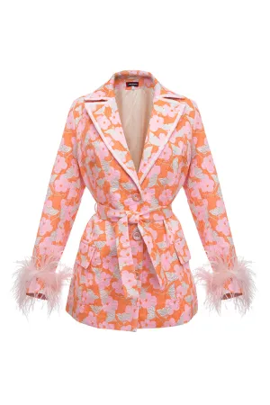 Pink Jacqueline Jacket  №21 With Detachable  Feather Cuffs