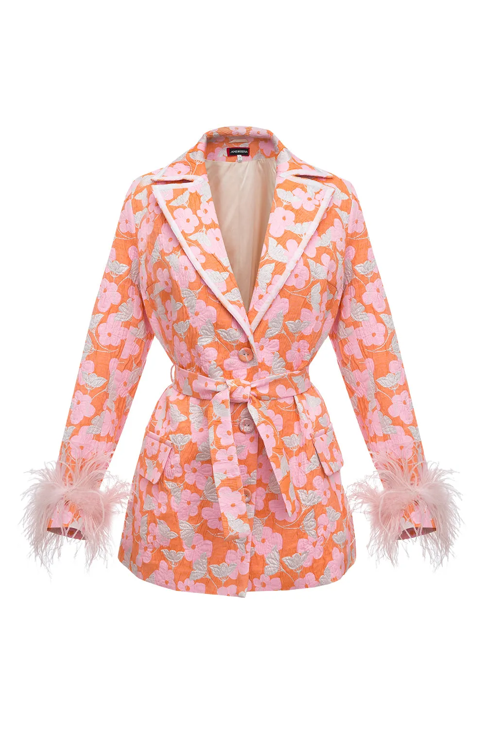 Pink Jacqueline Jacket  №21 With Detachable  Feather Cuffs