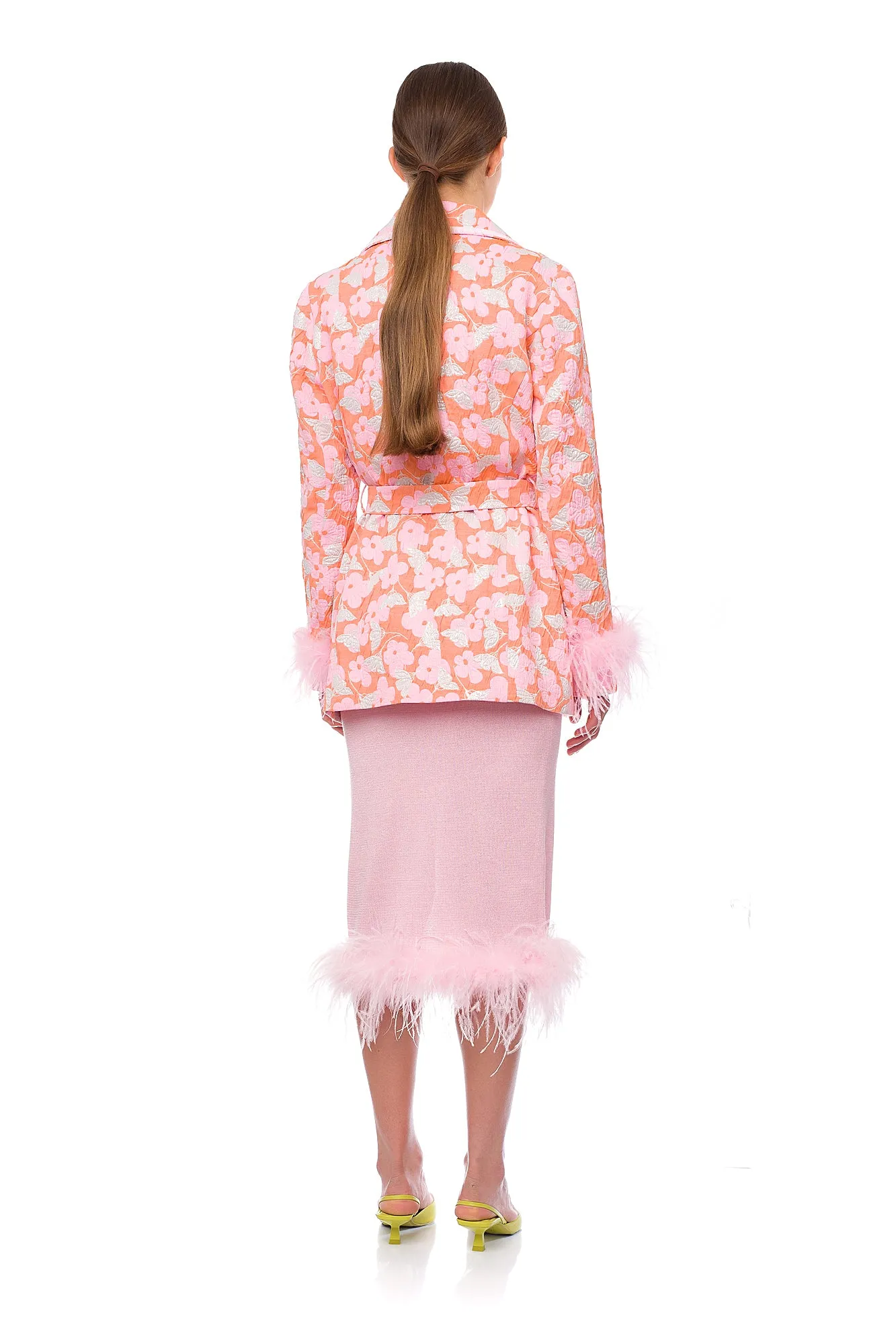 Pink Jacqueline Jacket  №21 With Detachable  Feather Cuffs