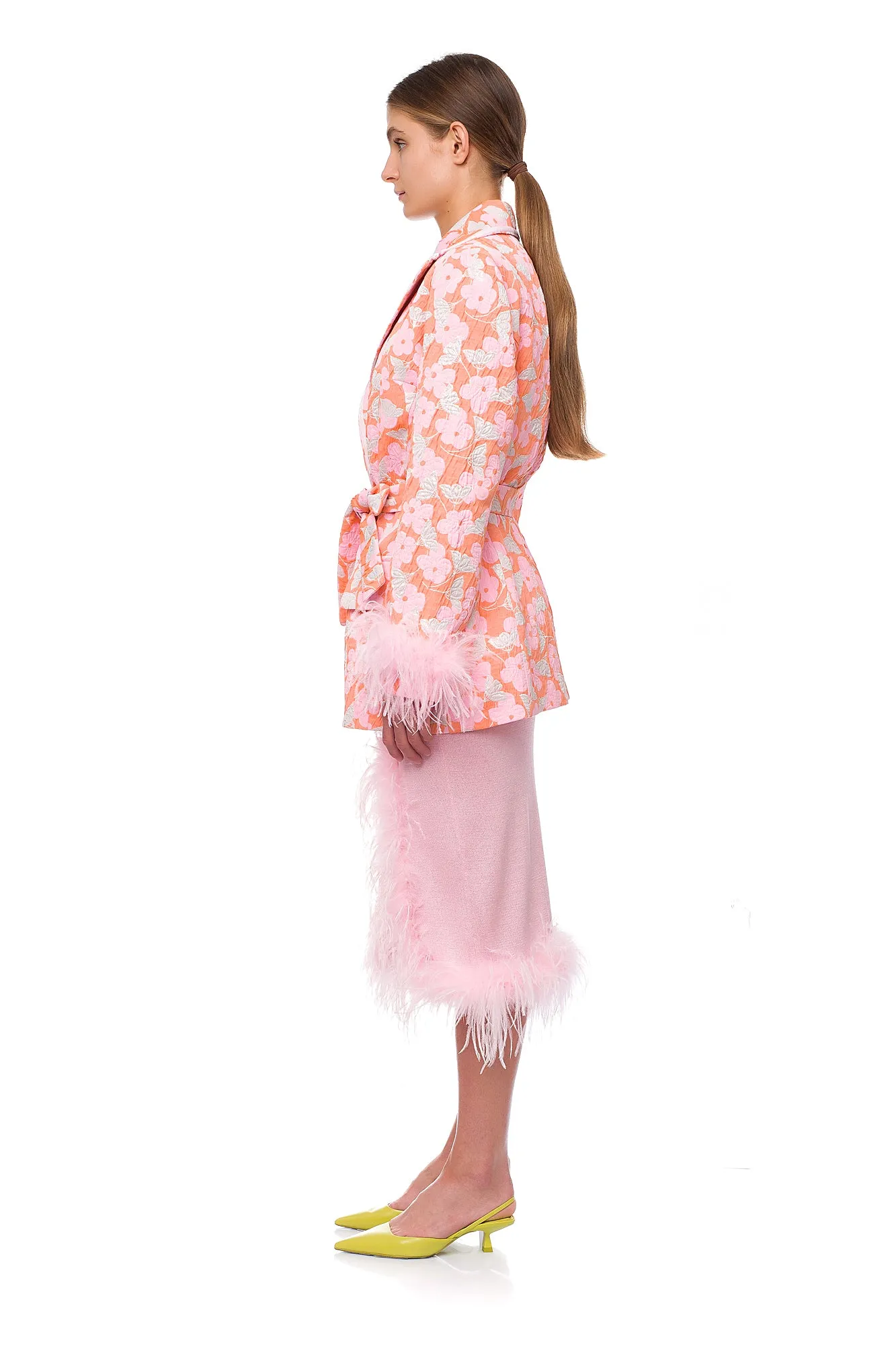 Pink Jacqueline Jacket  №21 With Detachable  Feather Cuffs