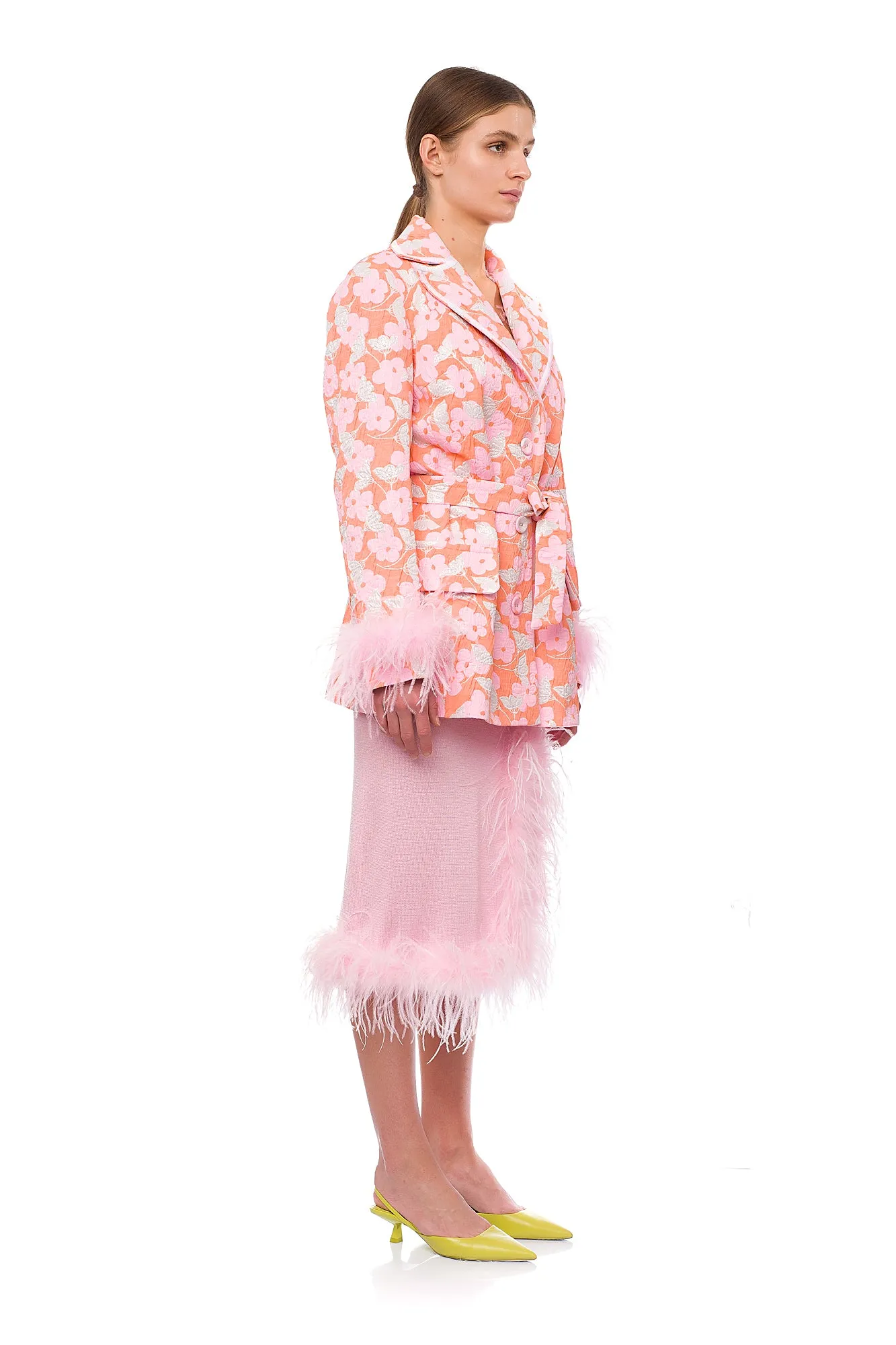 Pink Jacqueline Jacket  №21 With Detachable  Feather Cuffs
