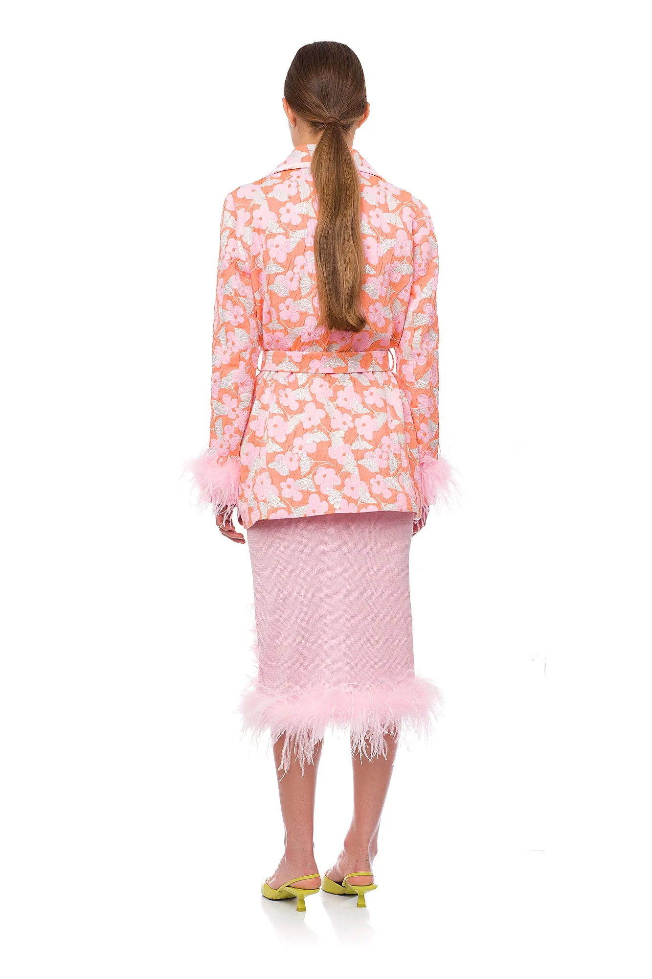 Pink Jacqueline Jacket  №21 With Detachable  Feather Cuffs
