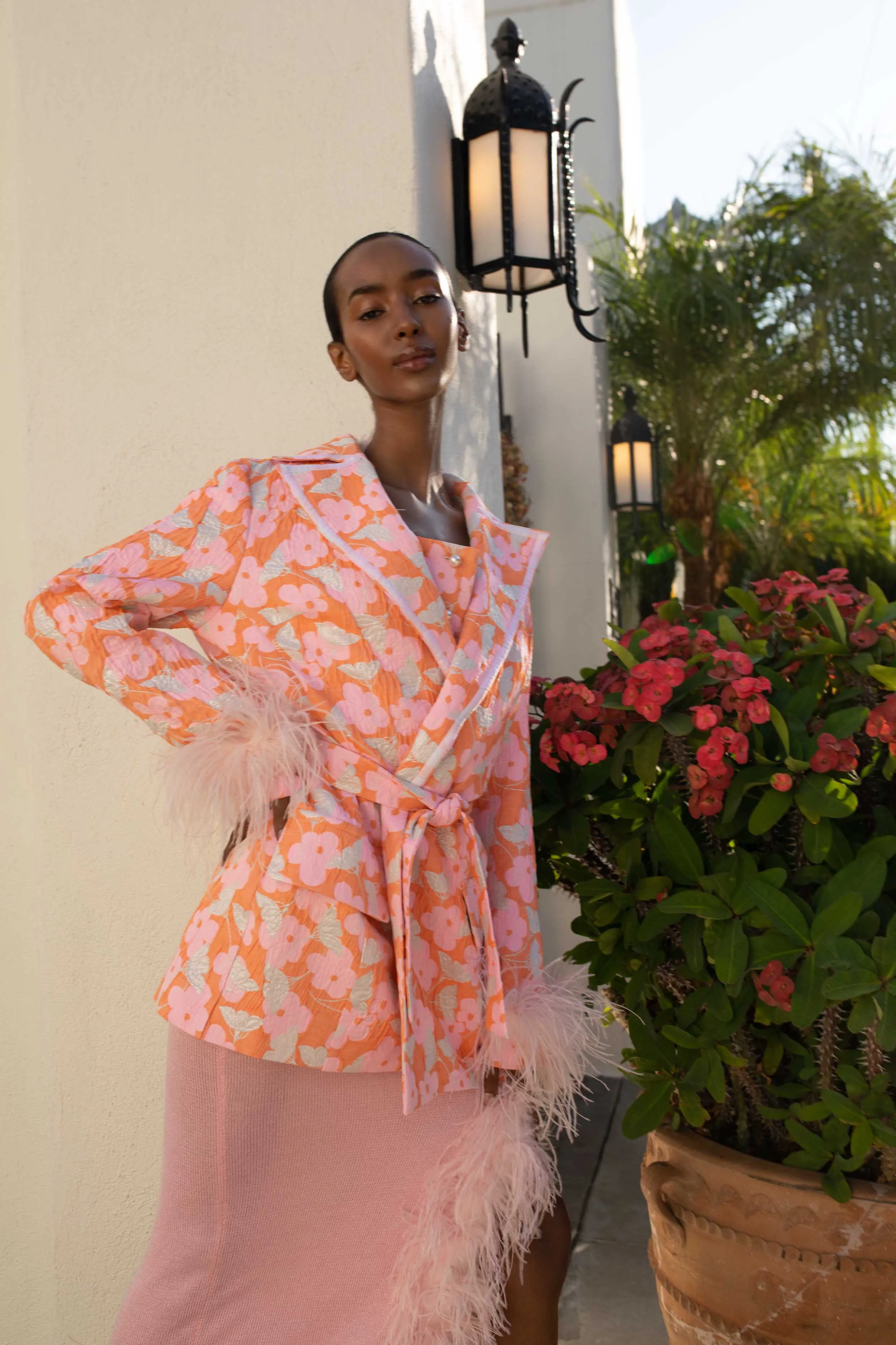 Pink Jacqueline Jacket  №21 With Detachable  Feather Cuffs