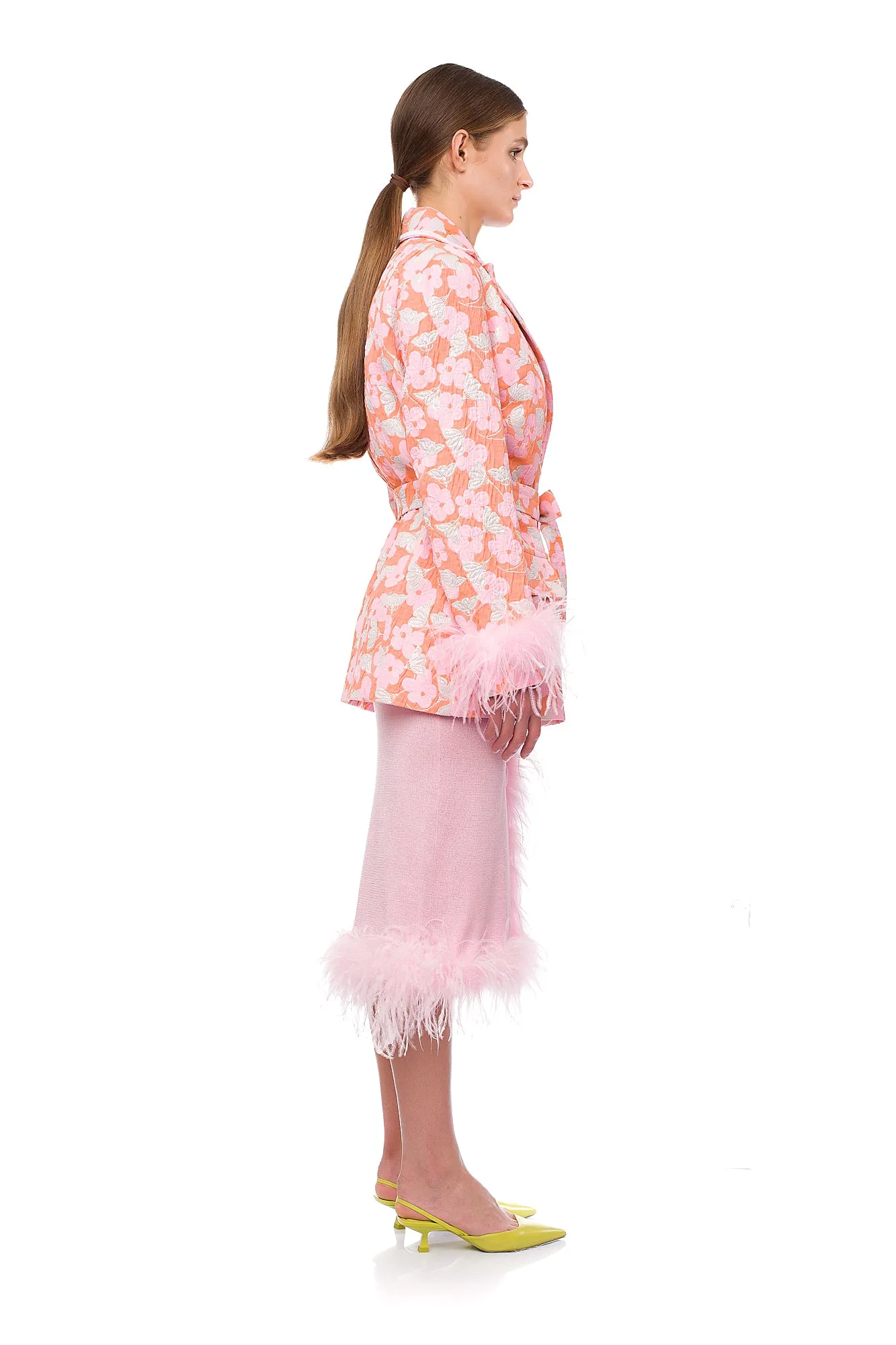 Pink Jacqueline Jacket  №21 With Detachable  Feather Cuffs