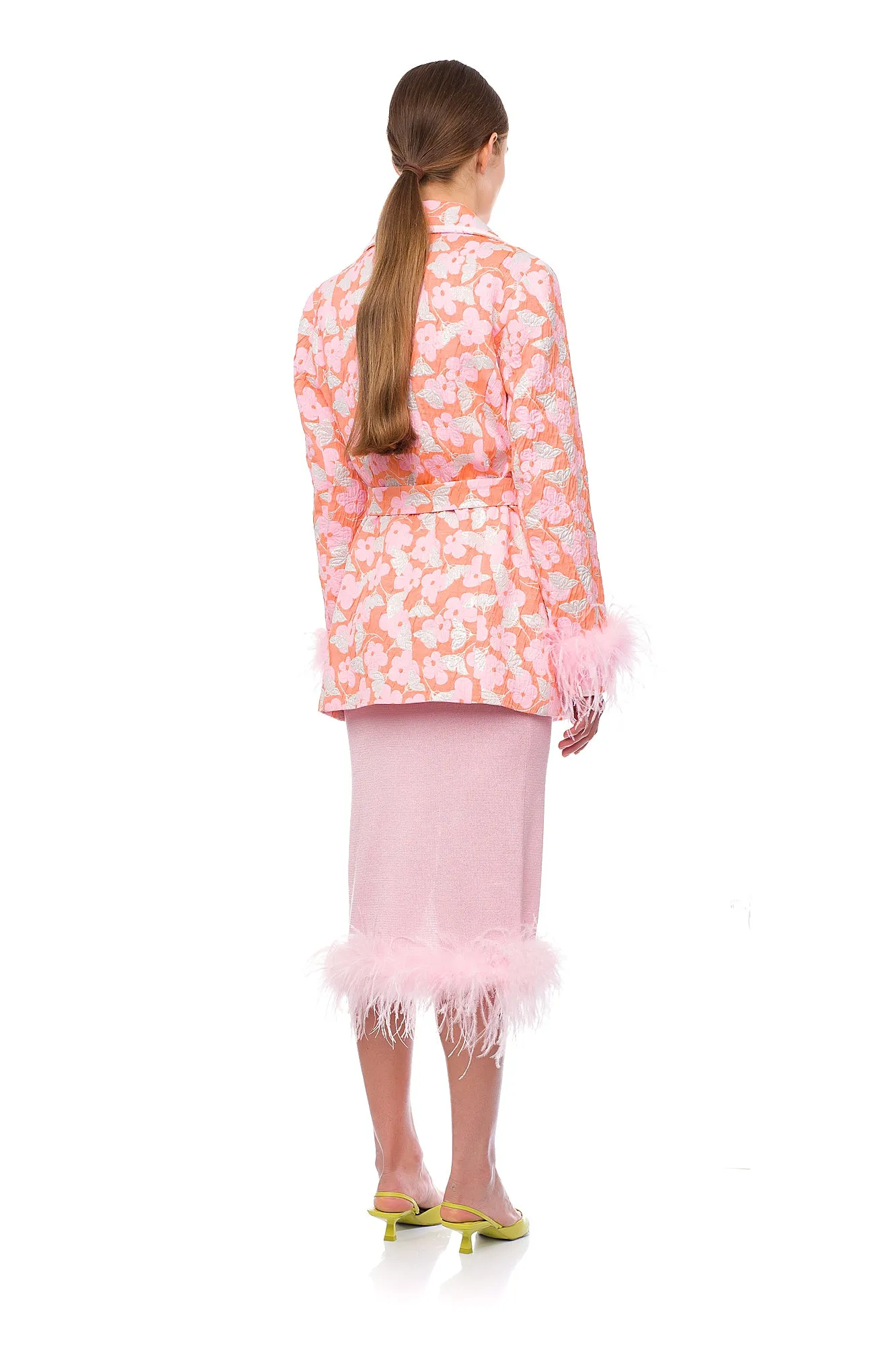 Pink Jacqueline Jacket  №21 With Detachable  Feather Cuffs