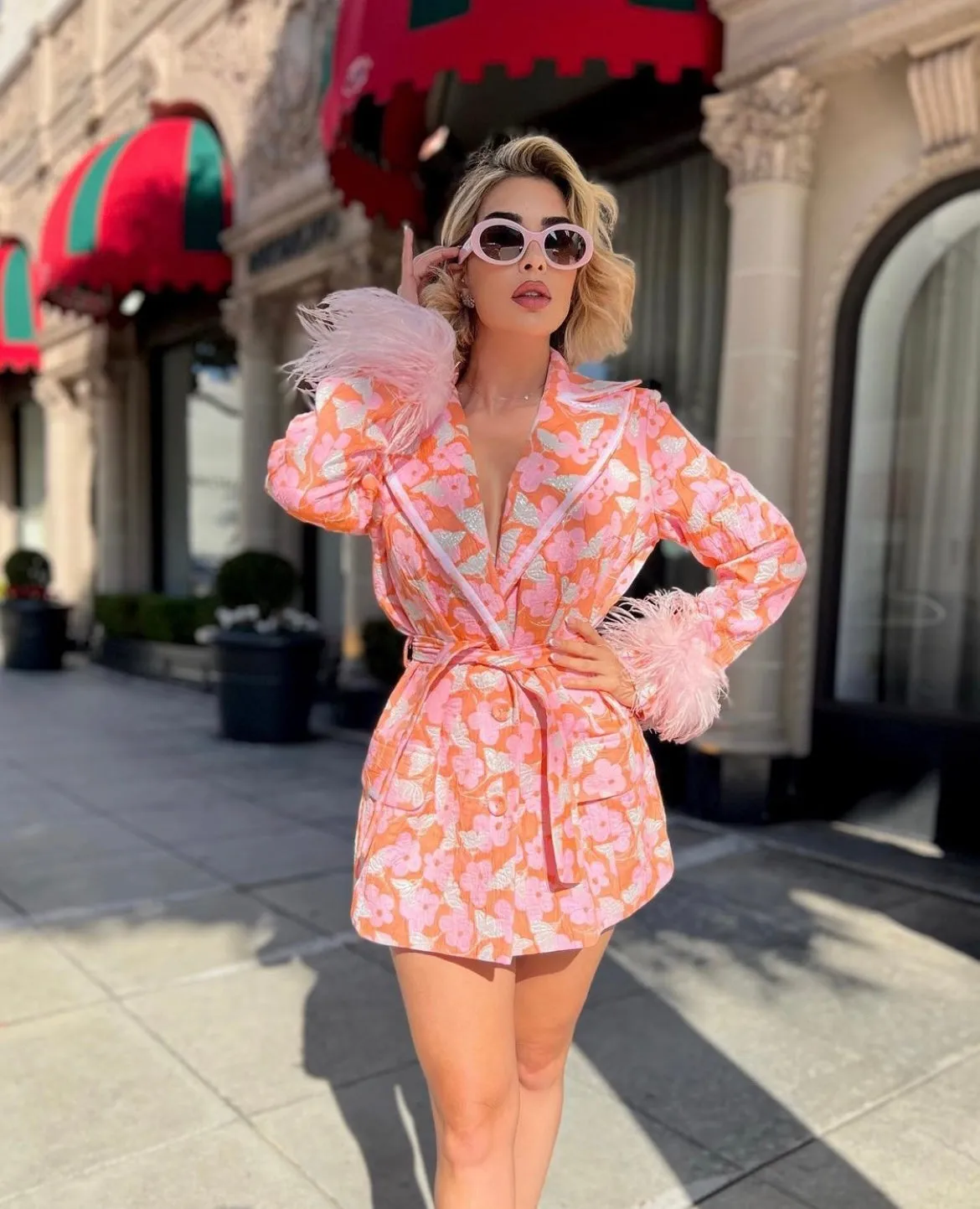 Pink Jacqueline Jacket  №21 With Detachable  Feather Cuffs