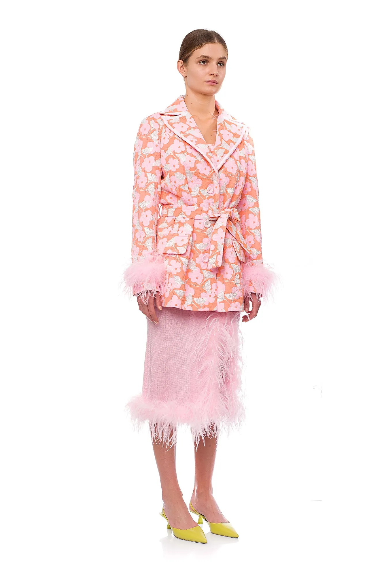 Pink Jacqueline Jacket  №21 With Detachable  Feather Cuffs