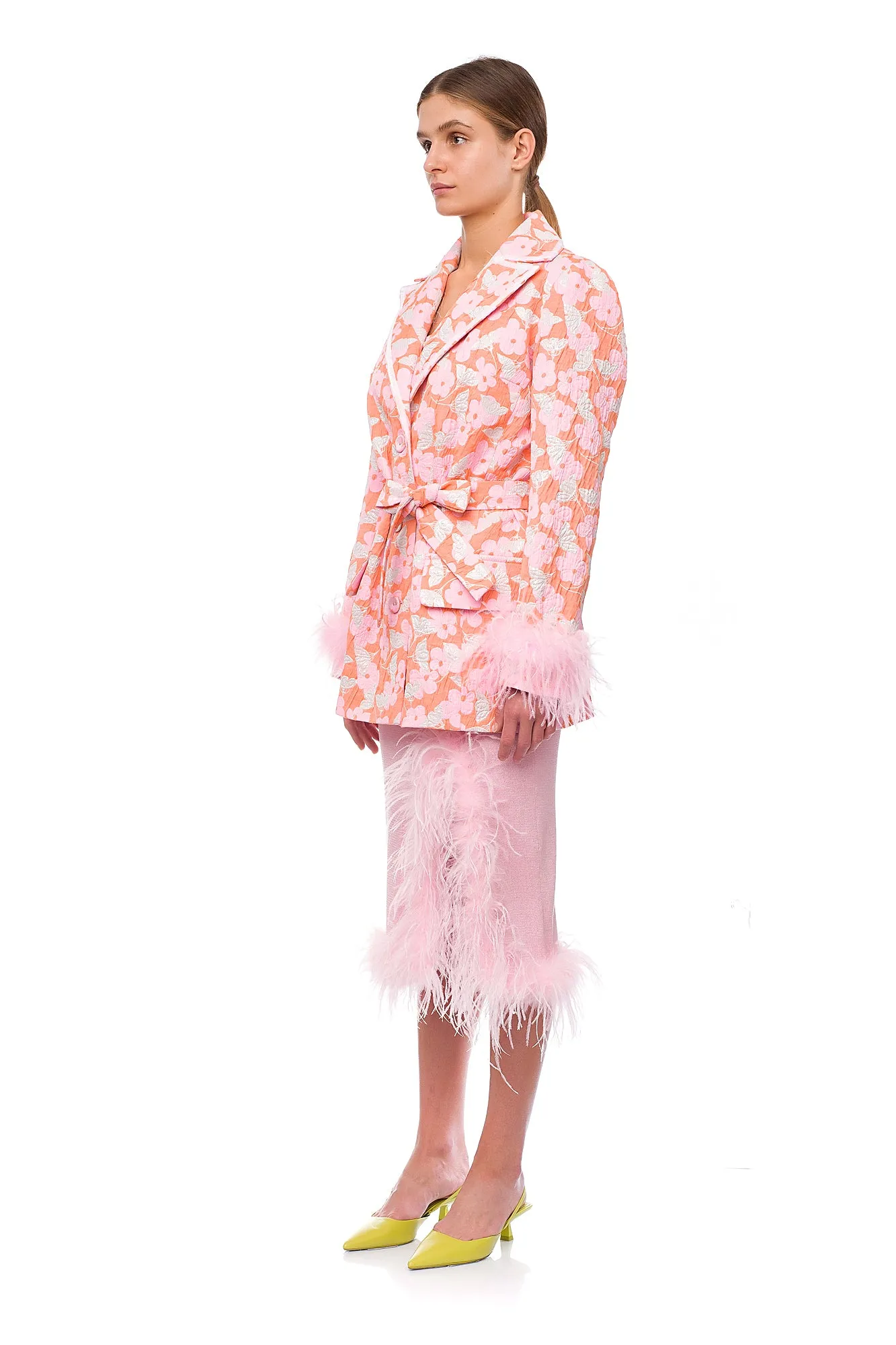 Pink Jacqueline Jacket  №21 With Detachable  Feather Cuffs