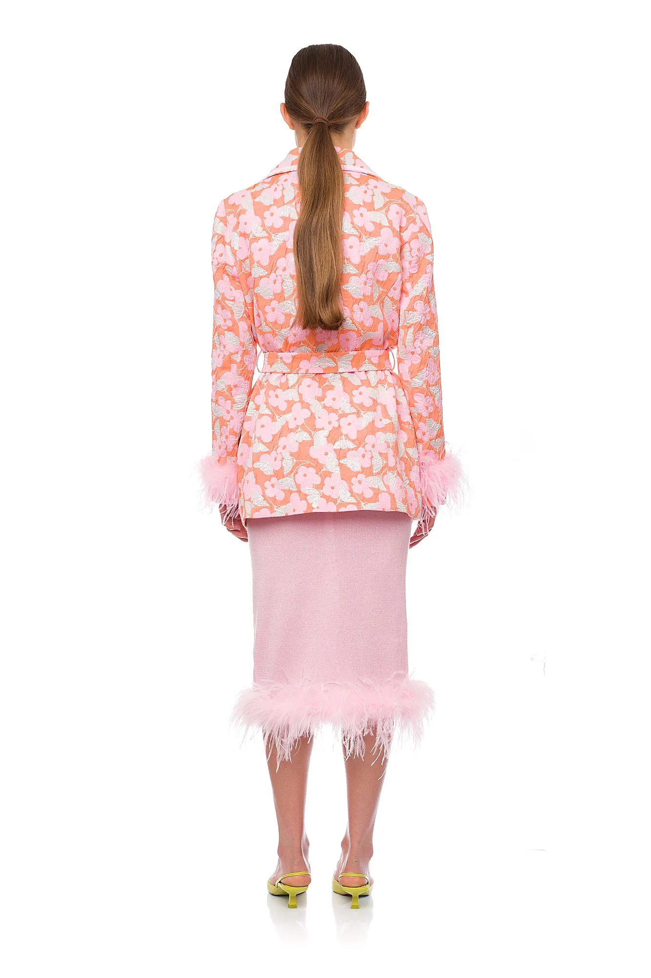 Pink Jacqueline Jacket  №21 With Detachable  Feather Cuffs