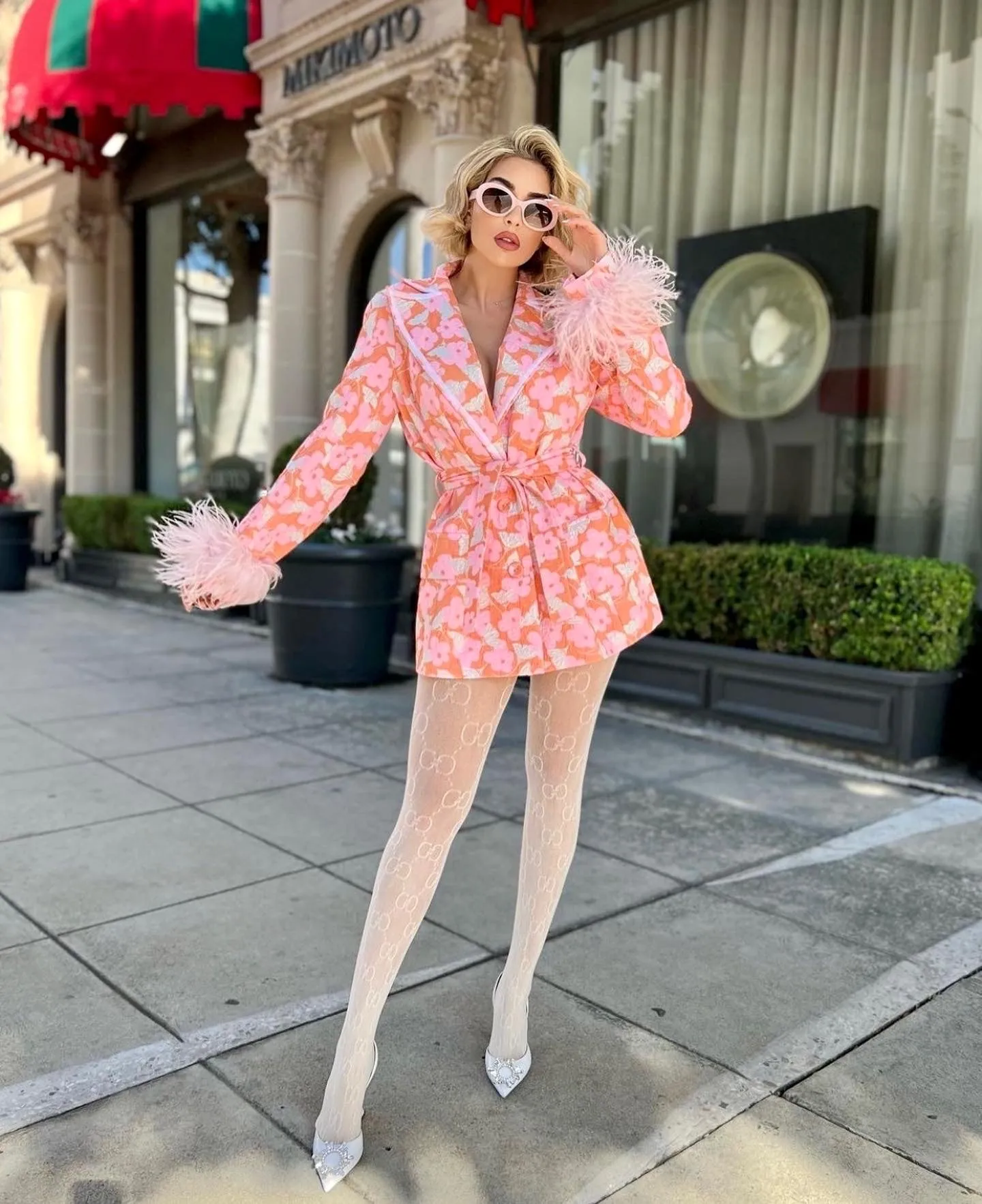 Pink Jacqueline Jacket  №21 With Detachable  Feather Cuffs
