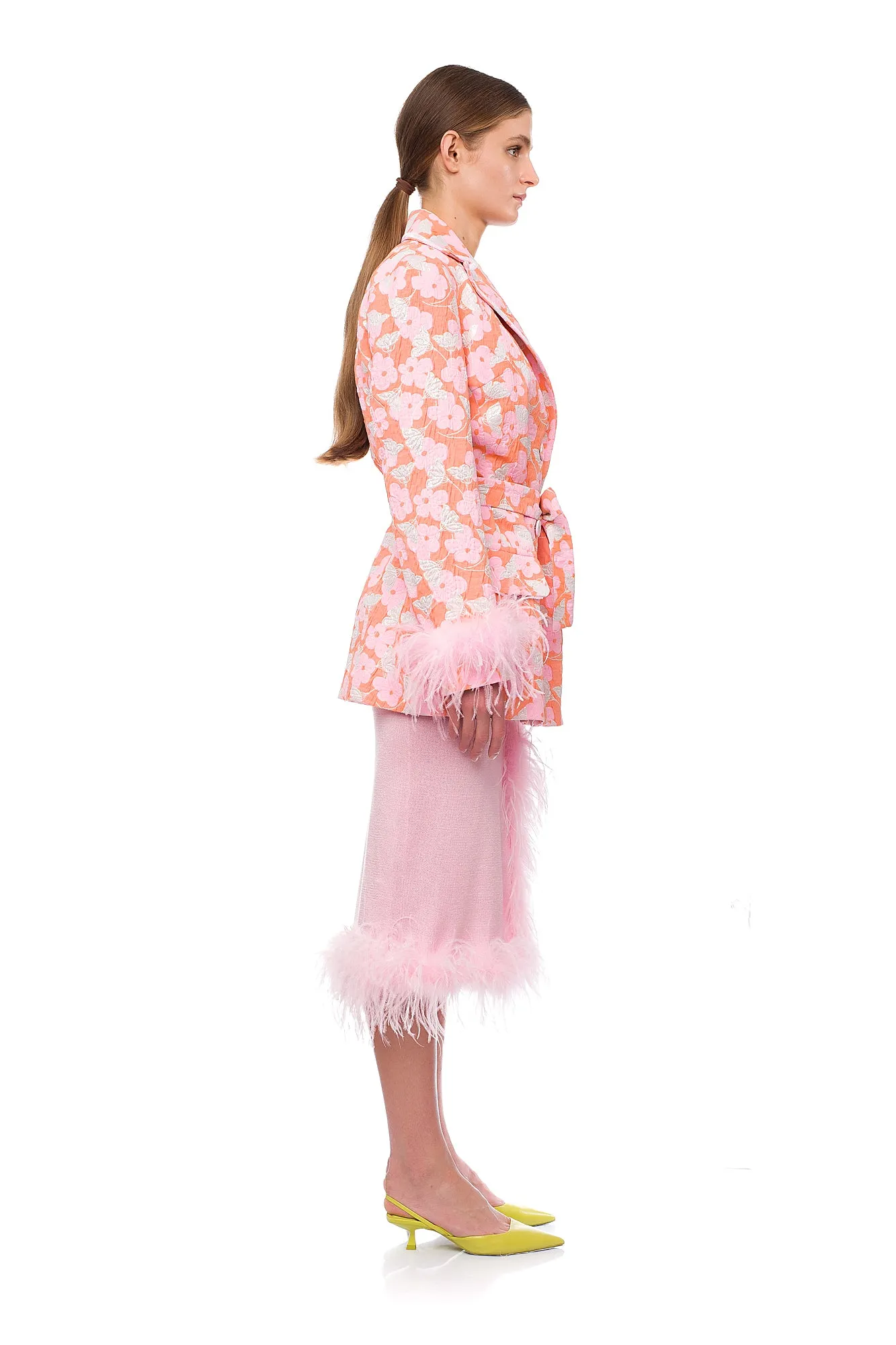 Pink Jacqueline Jacket  №21 With Detachable  Feather Cuffs
