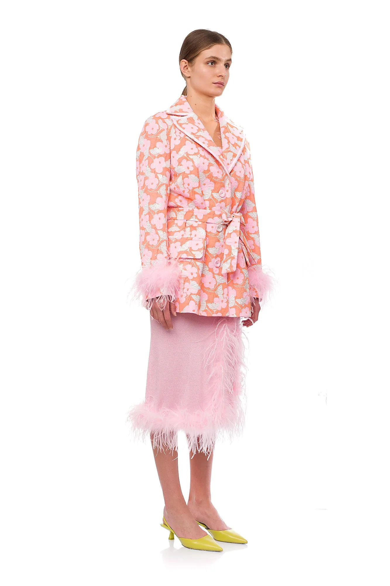 Pink Jacqueline Jacket  №21 With Detachable  Feather Cuffs