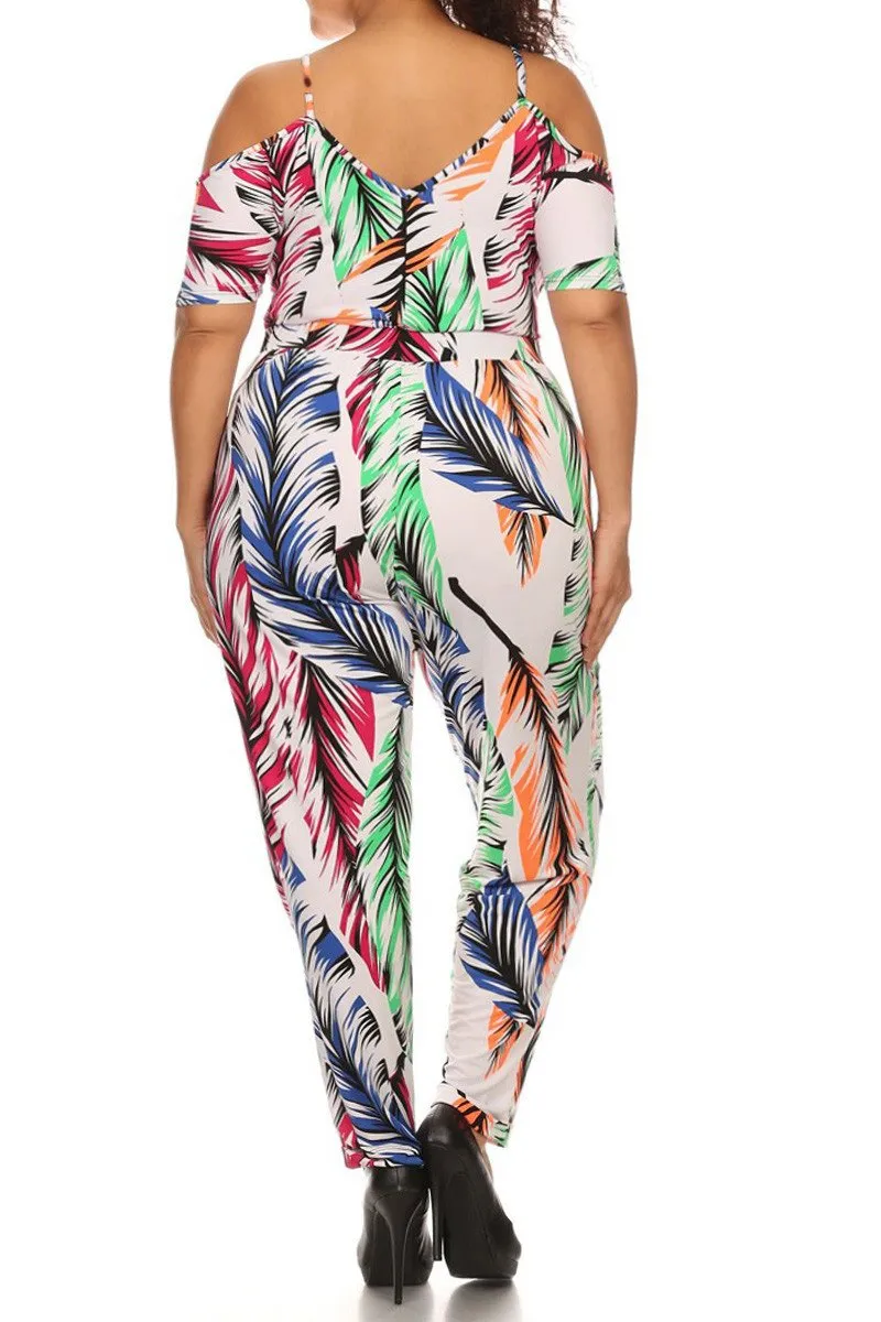 Plus Size Off Shoulder Cute Feather Jumpsuit [SALE]