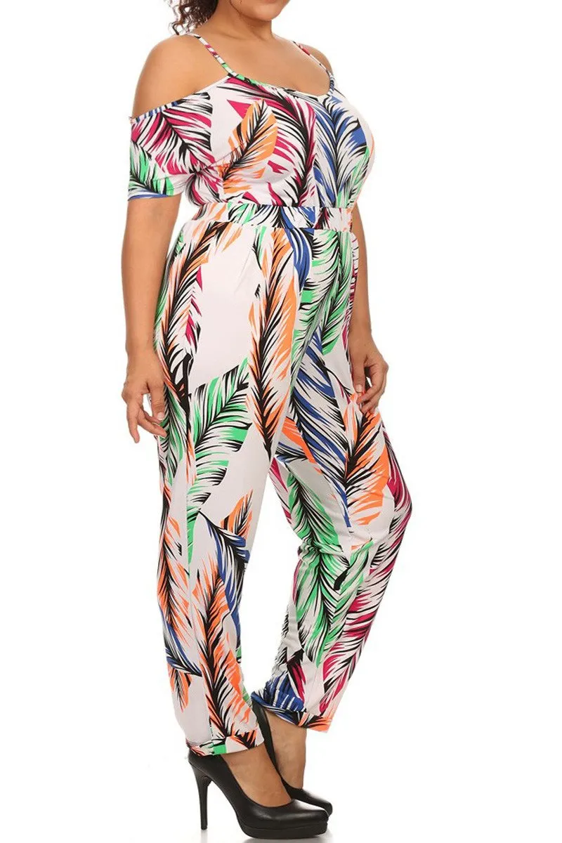 Plus Size Off Shoulder Cute Feather Jumpsuit [SALE]