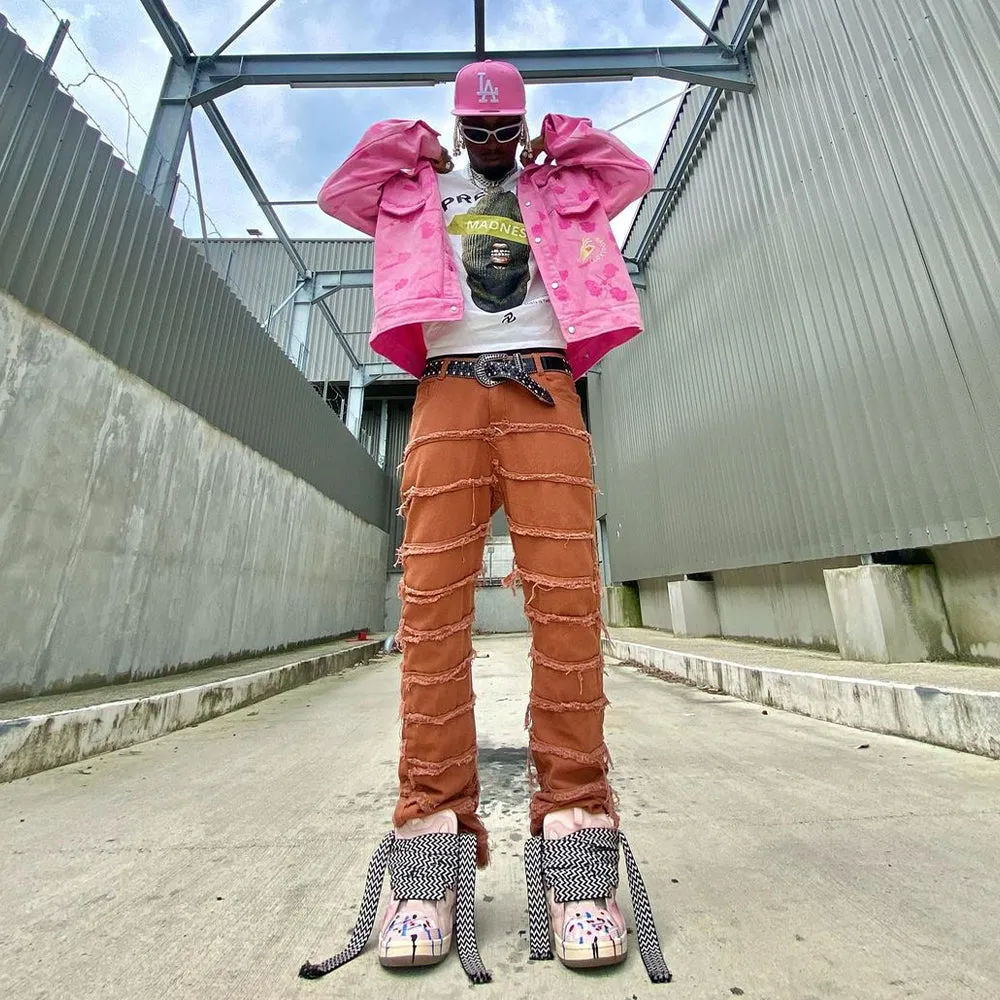 PM | High Street Solid Color Raw Edge Slim Jeans